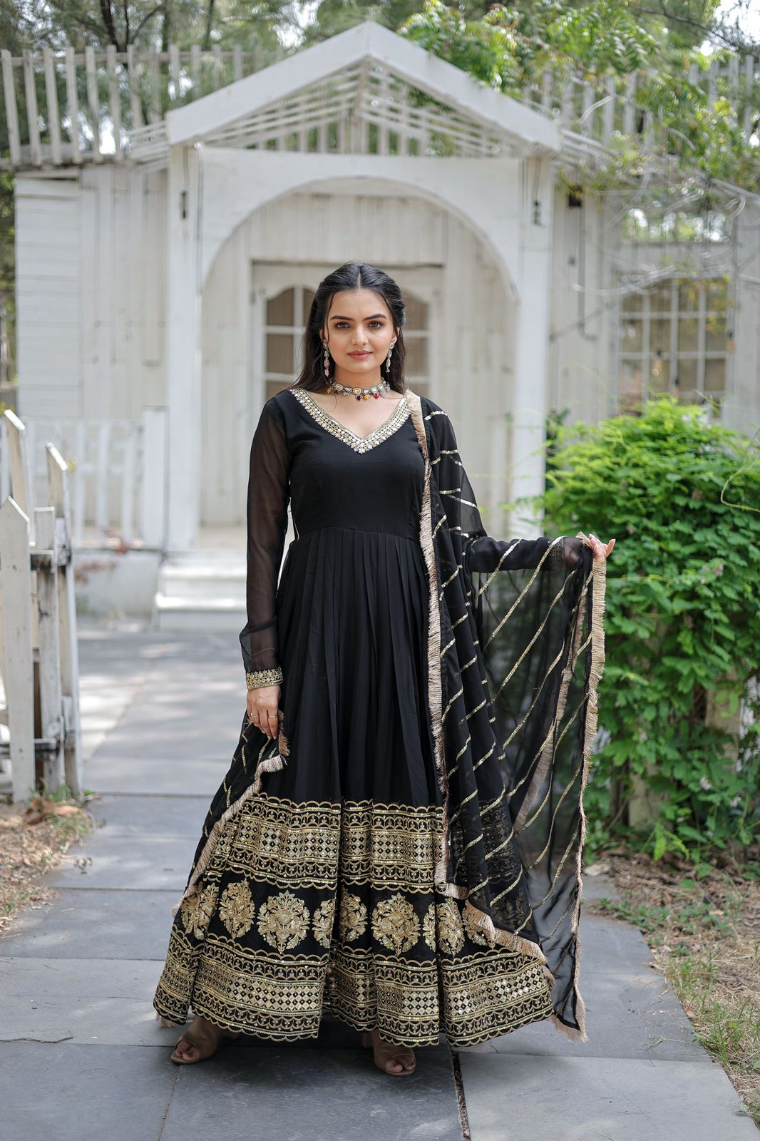 Faux Blooming Heavy Sequins Work Gown - Shopaholics Choice