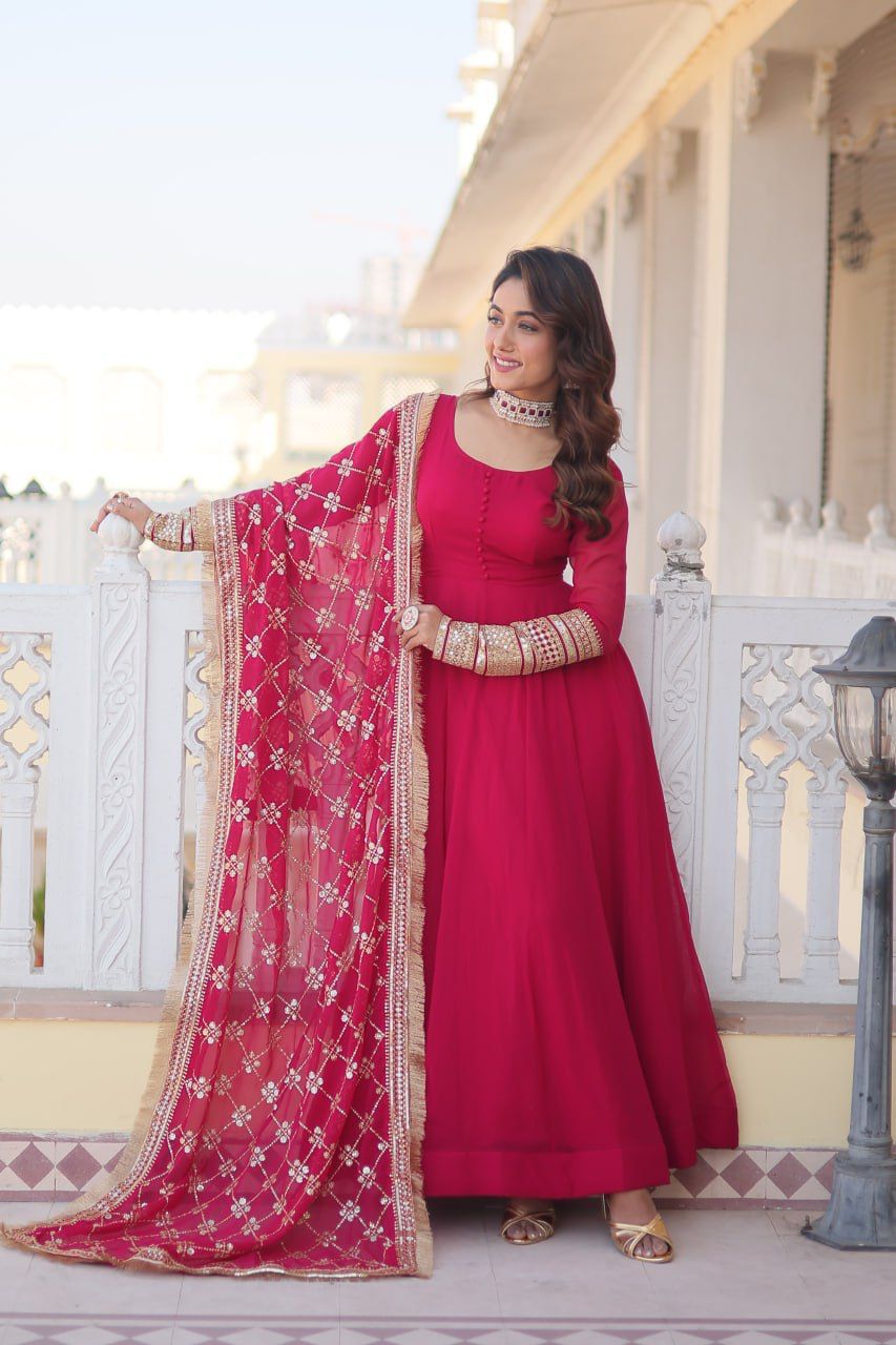 Solidcolour Faux Blooming Sequins Flared Gown - Shopaholics Choice