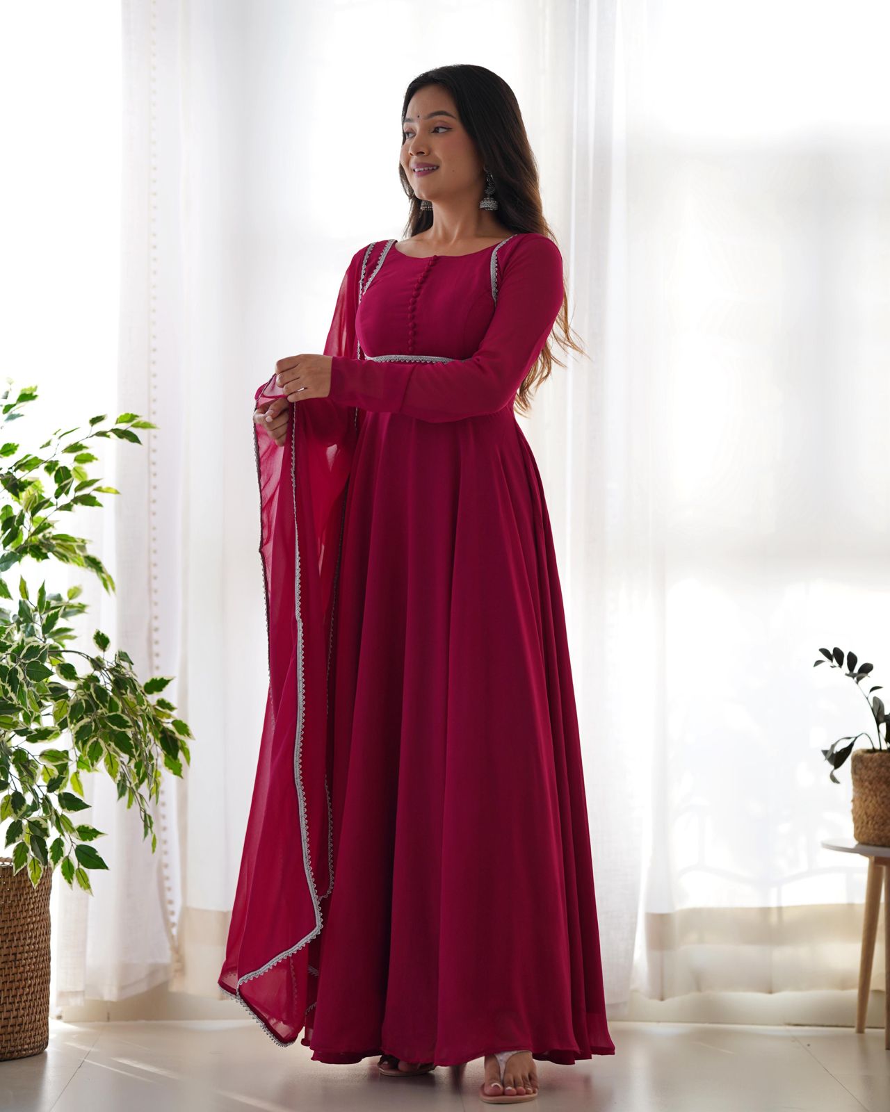 Wine Georgette Heavy Flared Anarkali Suit - Shopaholics Choice