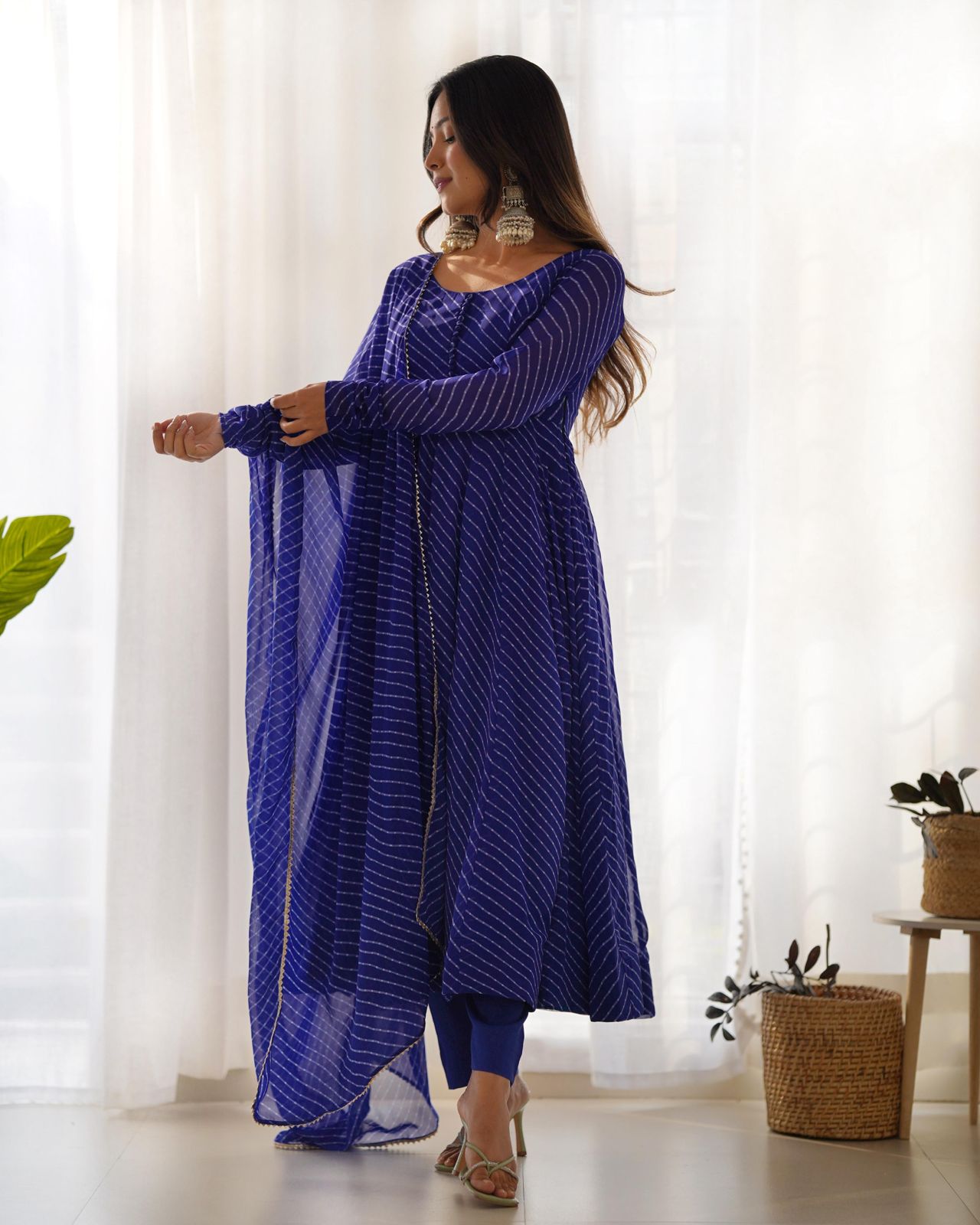 Blue Georgette Leheriya Printed Anarkali - Shopaholics Choice