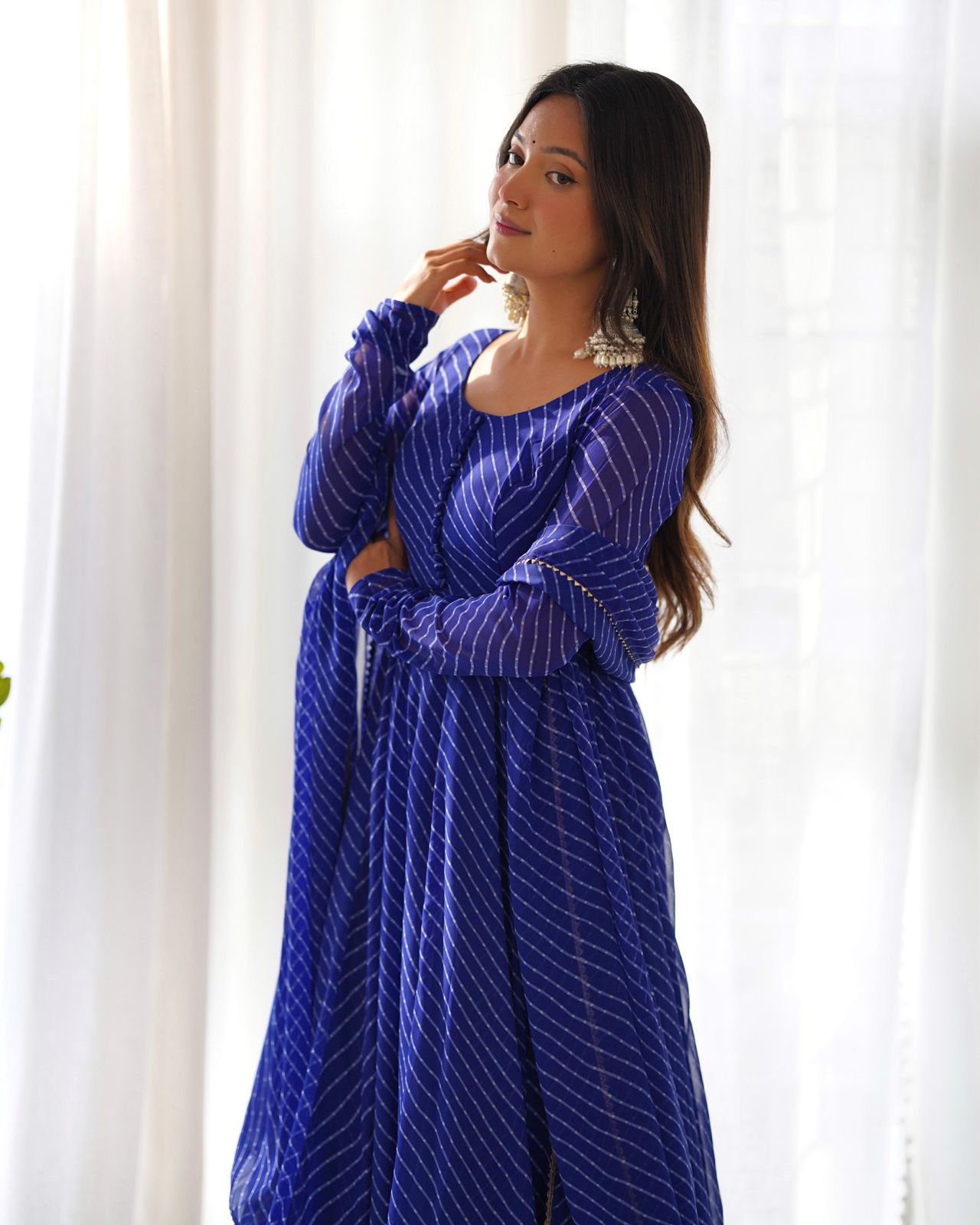 Blue Georgette Leheriya Printed Anarkali - Shopaholics Choice