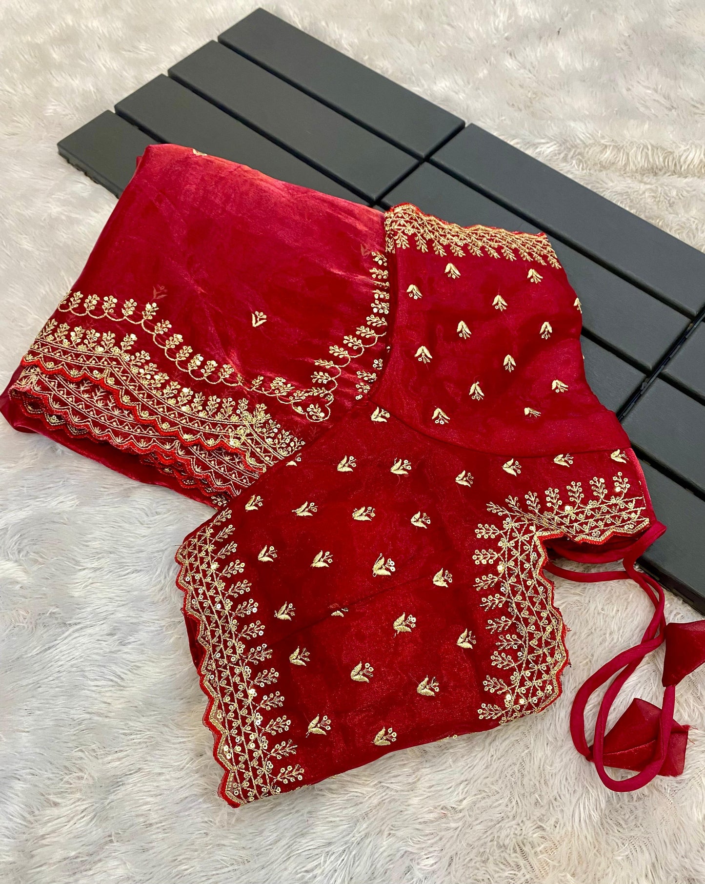 Red Jimmy Choo Zari Embroidered Saree - Shopaholics Choice