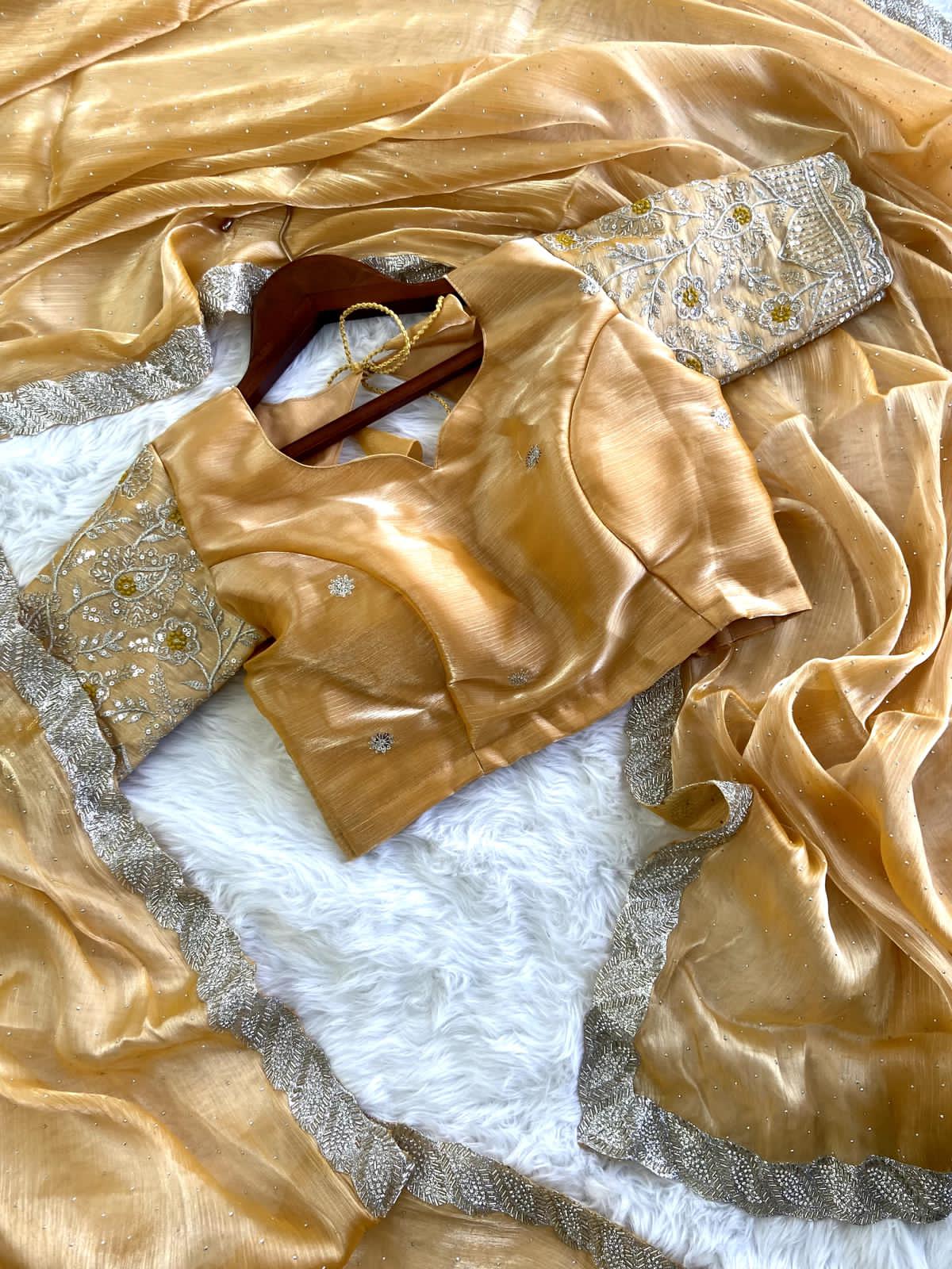 Solidcolour Jimmy Choo Silk Handwork Saree - Shopaholics Choice