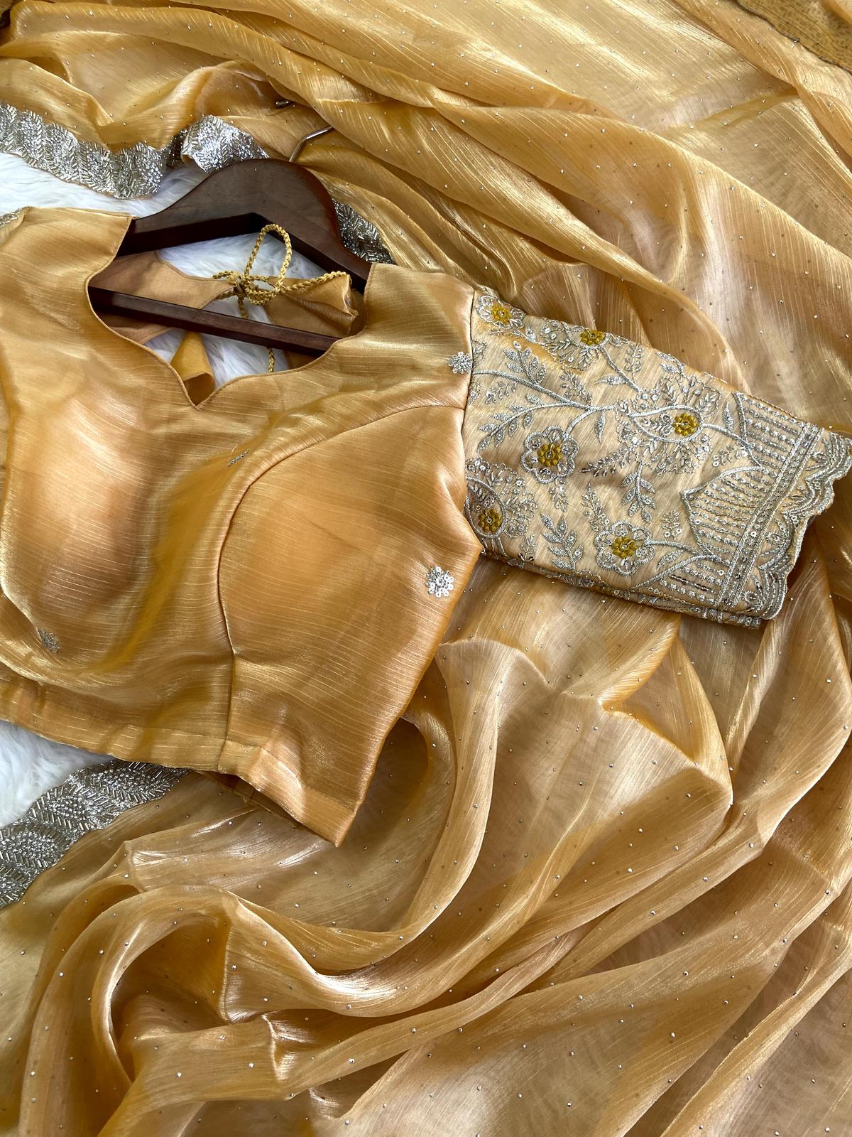 Solidcolour Jimmy Choo Silk Handwork Saree - Shopaholics Choice