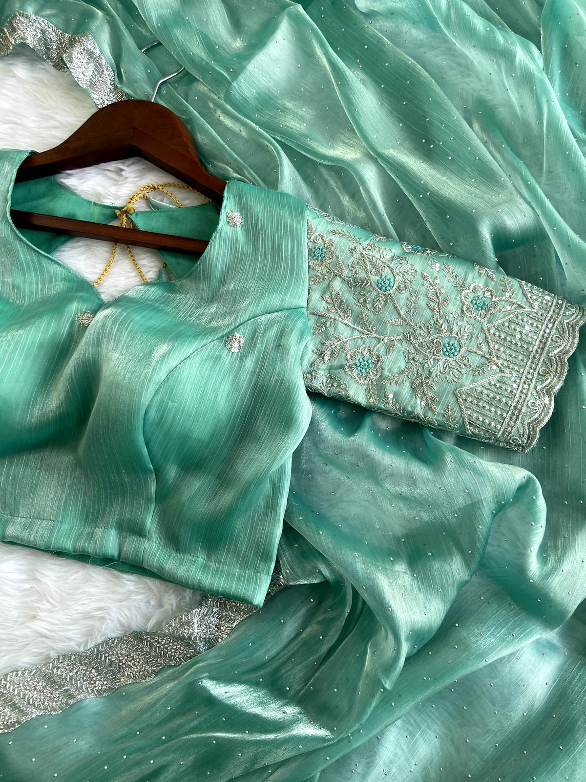 Solidcolour Jimmy Choo Silk Handwork Saree - Shopaholics Choice