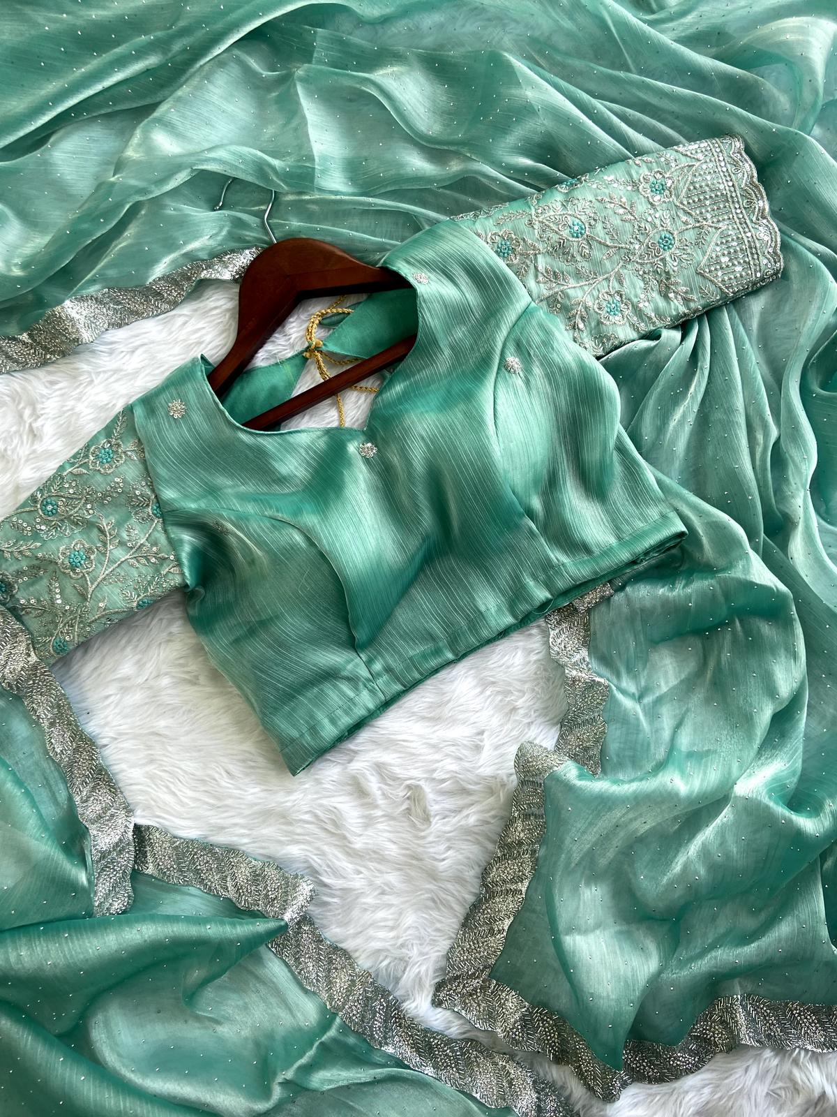 Solidcolour Jimmy Choo Silk Handwork Saree - Shopaholics Choice