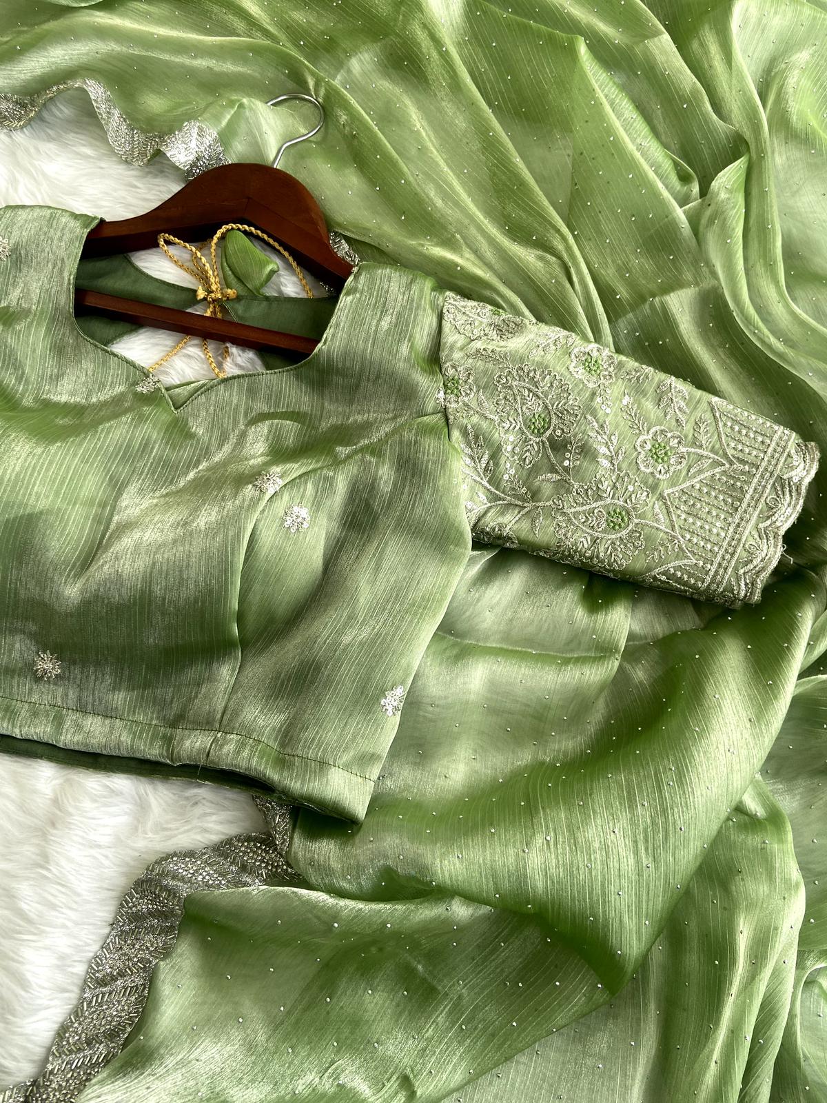 Solidcolour Jimmy Choo Silk Handwork Saree - Shopaholics Choice