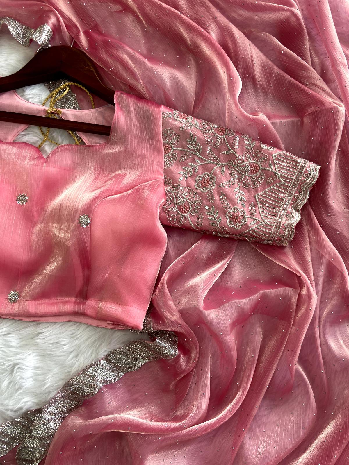 Solidcolour Jimmy Choo Silk Handwork Saree - Shopaholics Choice