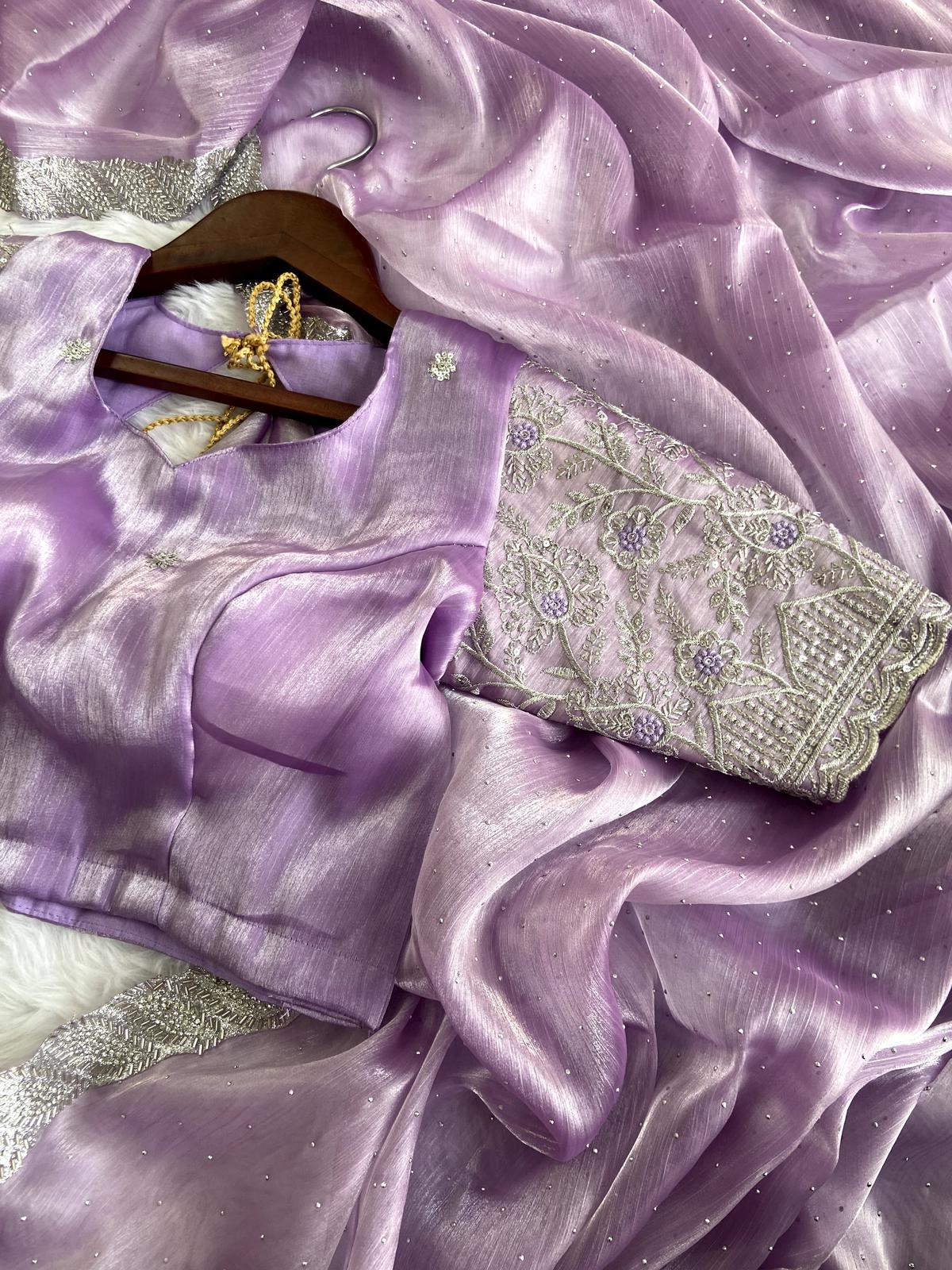 Solidcolour Jimmy Choo Silk Handwork Saree - Shopaholics Choice