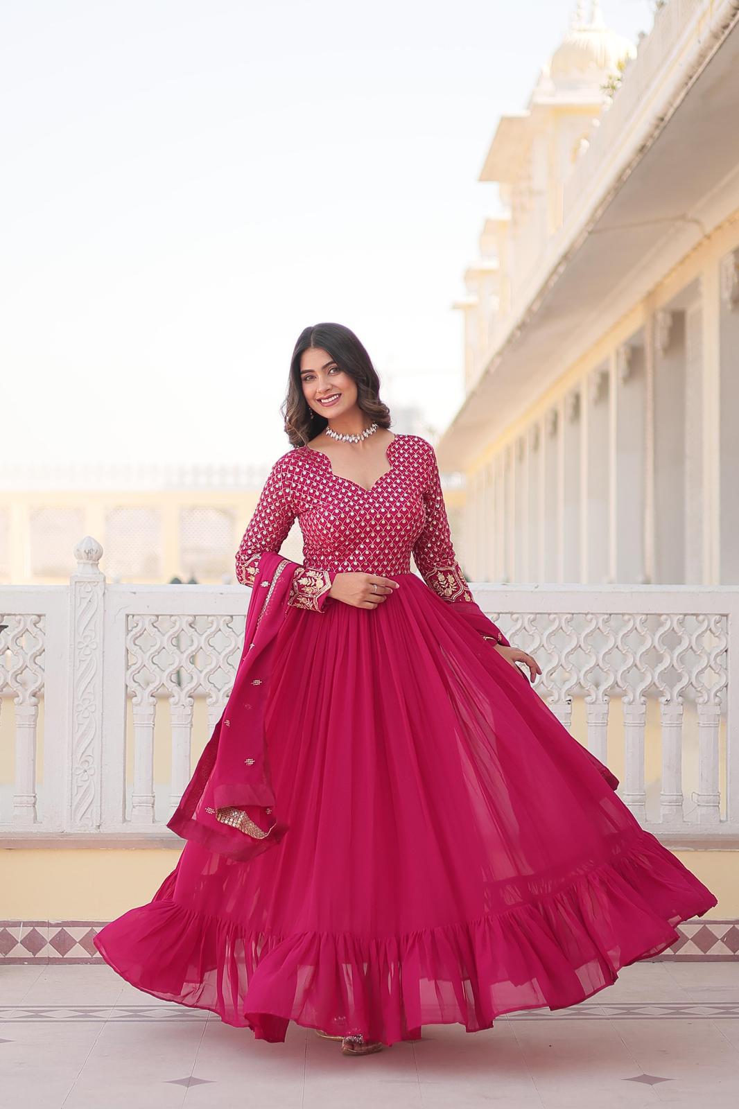 Solidcolour Blooming Multiple Embroidery Anarkali Gown - Shopaholics Choice