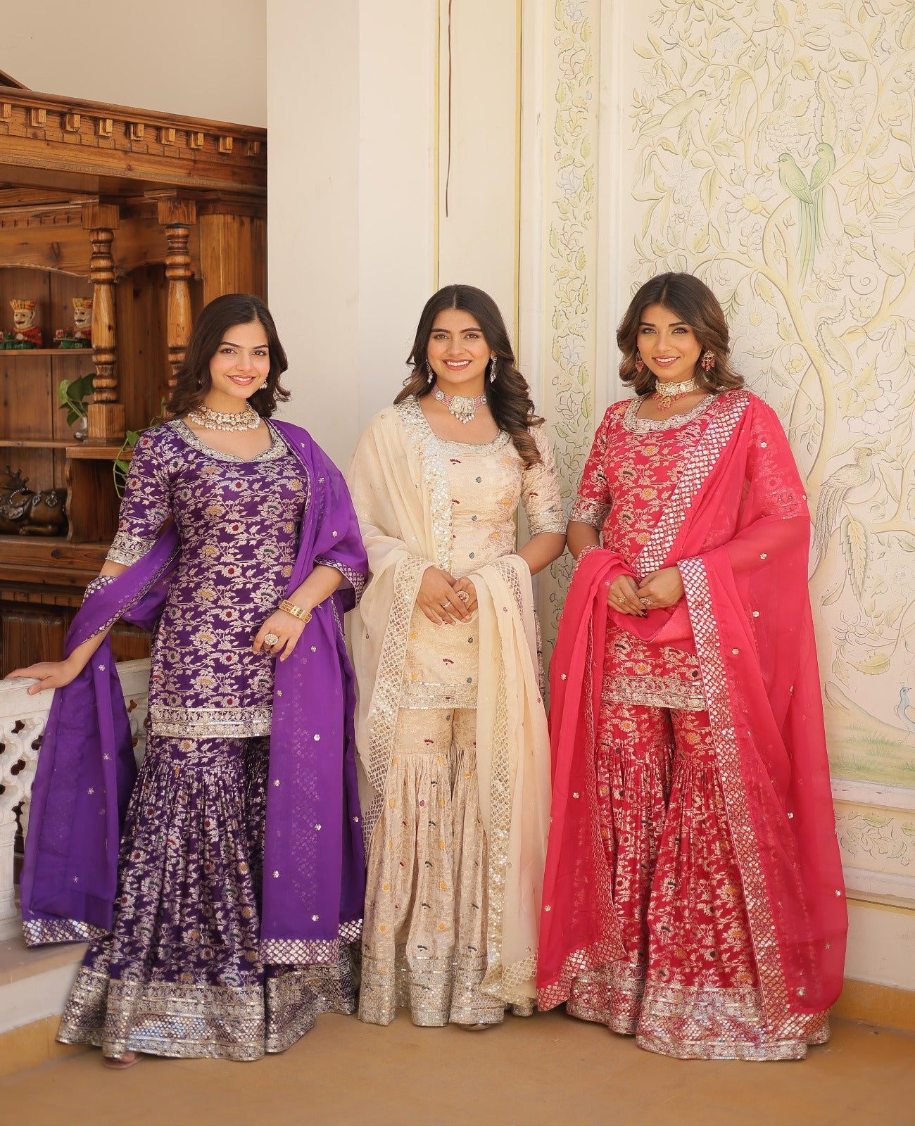 Viscose Jacquard Zari Embroidered Gharara Suit - Shopaholics Choice