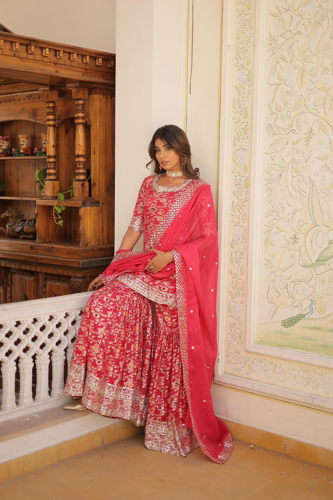 Viscose Jacquard Zari Embroidered Gharara Suit - Shopaholics Choice