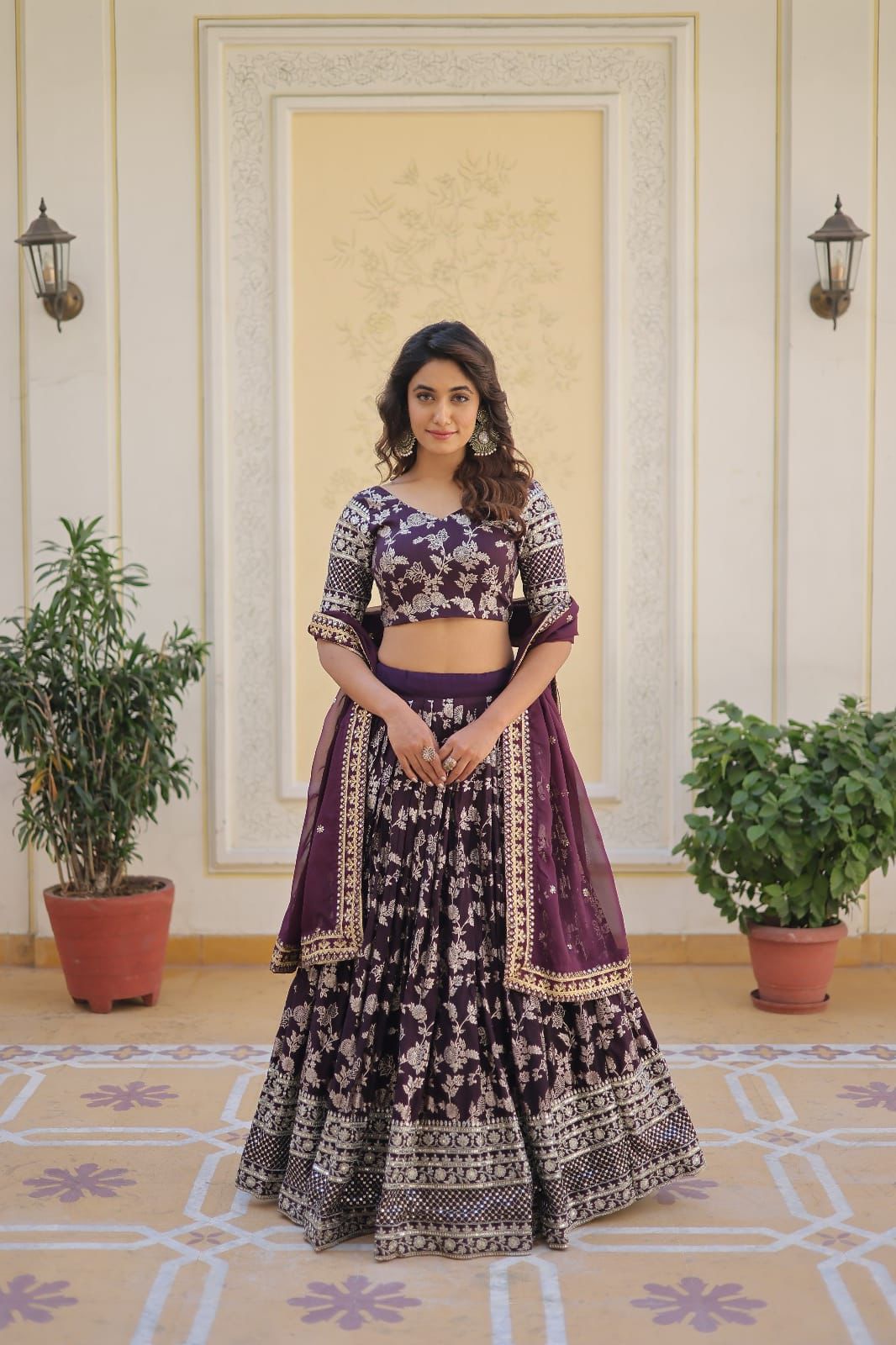 Dyable Viscose Jacquard Embroidered Lehnga - Shopaholics Choice