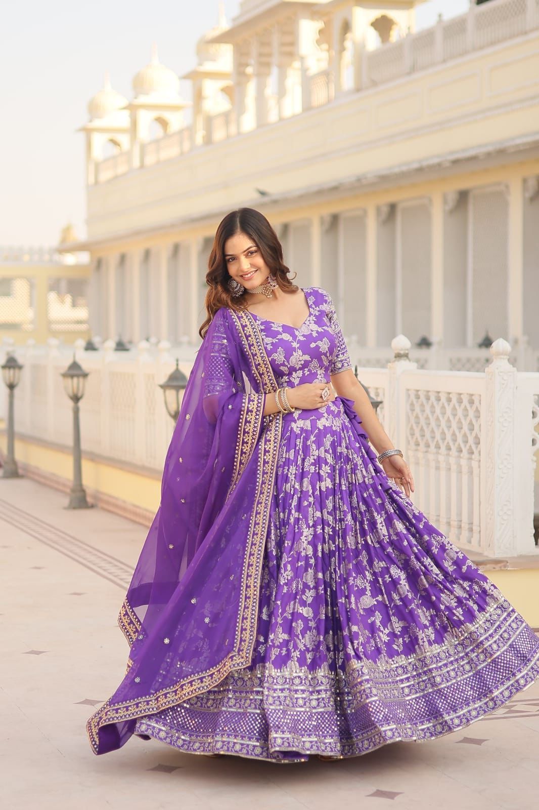 Dyable Viscose Jacquard Embroidered Lehnga - Shopaholics Choice