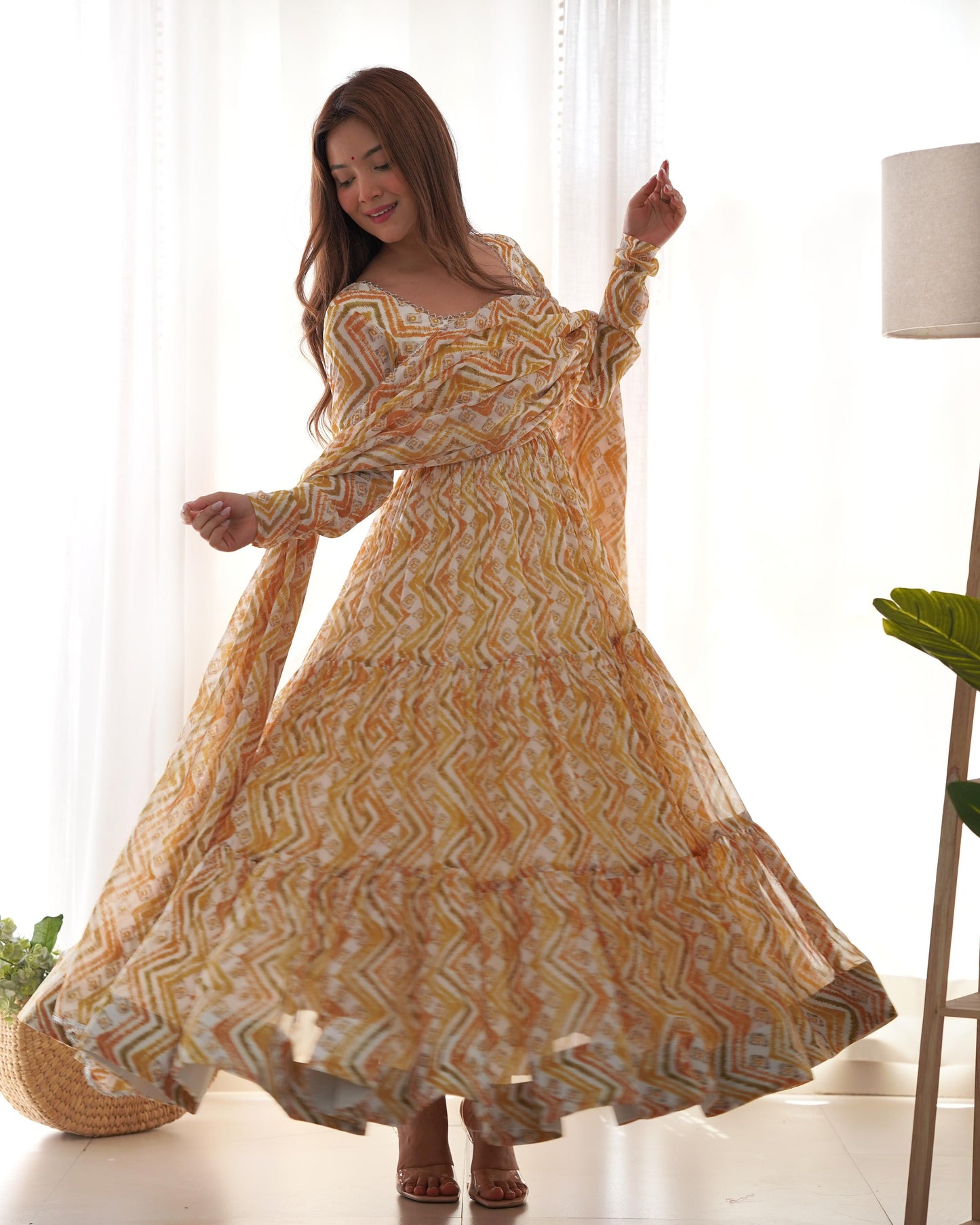 Georgette Zigzag Print Yoke Work Anarkali - Shopaholics Choice
