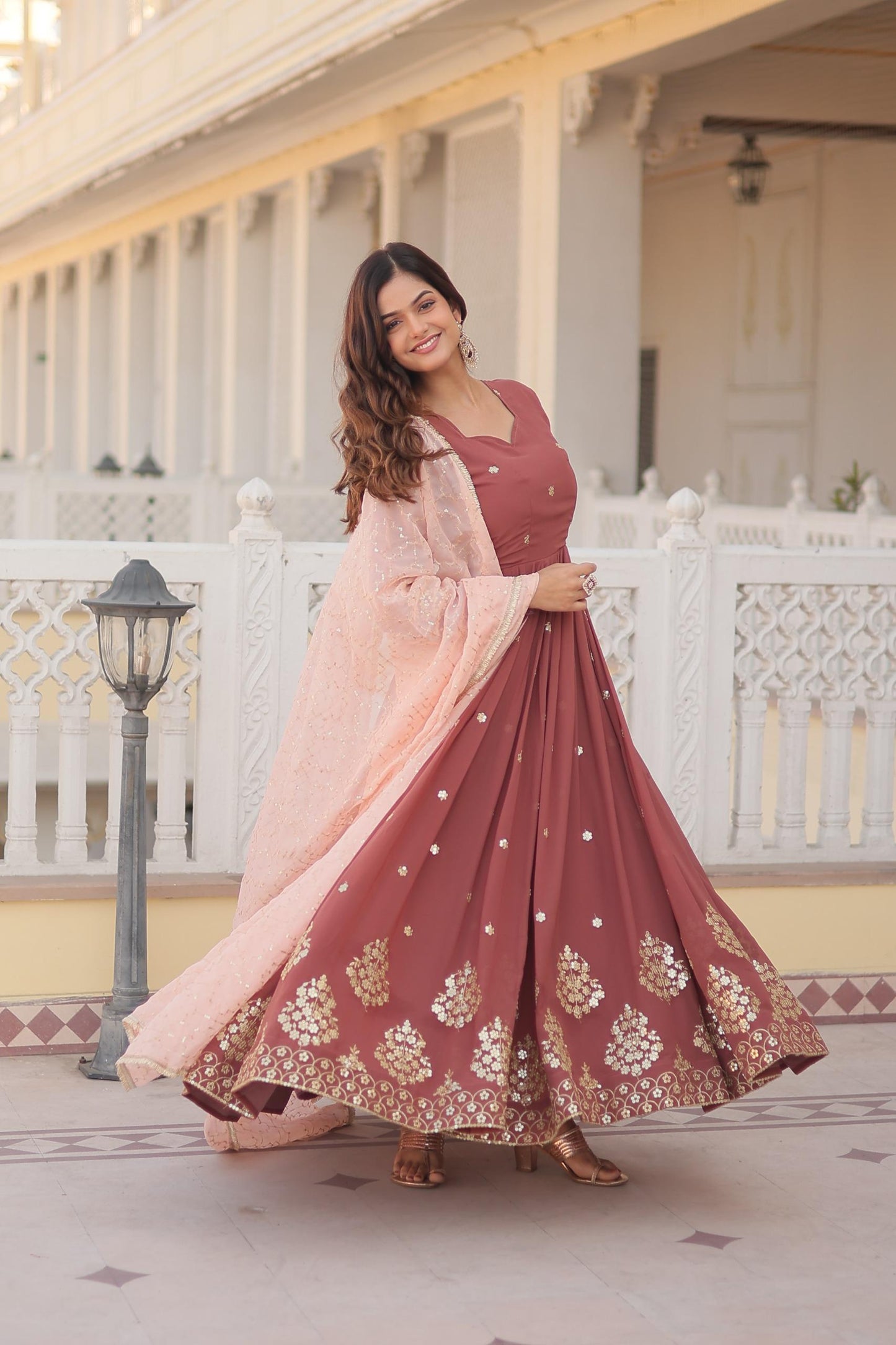Solid Colour Georgette Foil Work Kurta Set - Shopaholics Choice