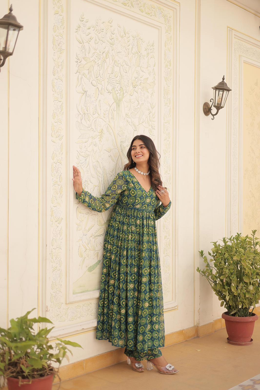 Solid Colour Georgette Foil Work Kurta Set - Shopaholics Choice