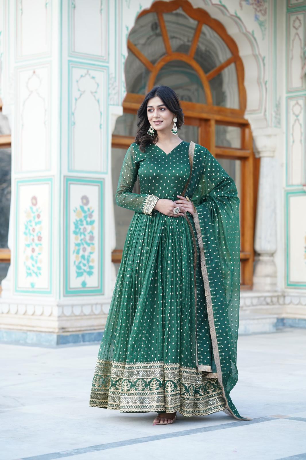 Nylon Jacquard Butti Work Anarkali Gown - Shopaholics Choice