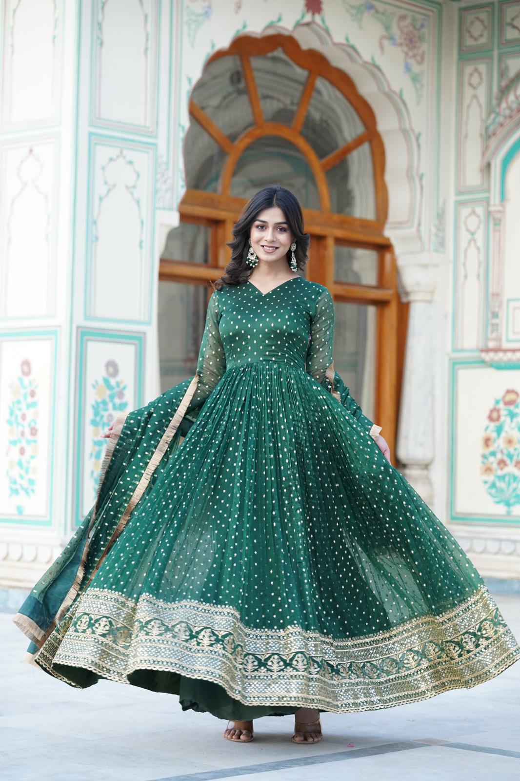 Nylon Jacquard Butti Work Anarkali Gown - Shopaholics Choice