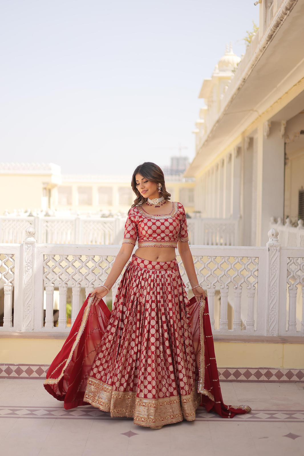 Dyeable Pure Viscose Jacquard Lehnga - Shopaholics Choice
