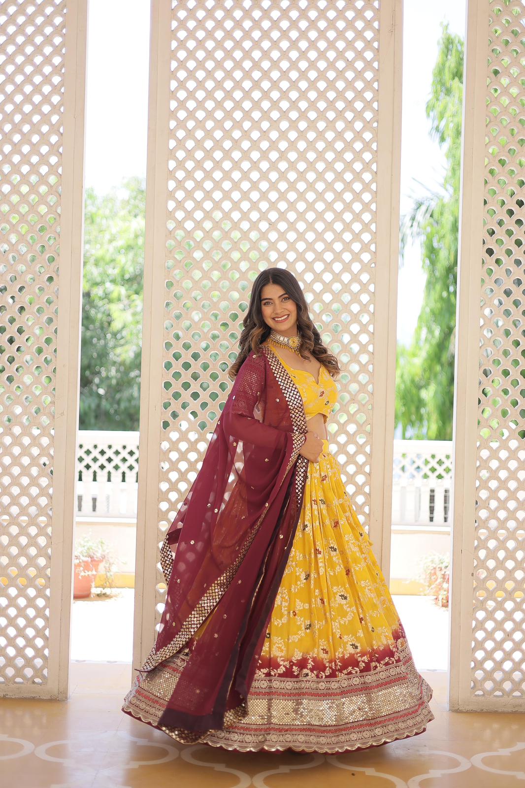 Designer Pure Viscose Jacquard Lehnga - Shopaholics Choice