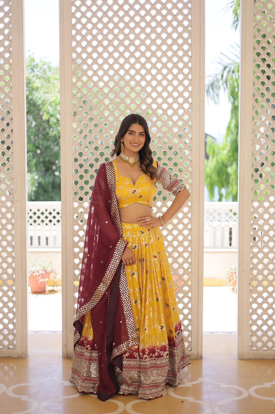 Designer Pure Viscose Jacquard Lehnga - Shopaholics Choice