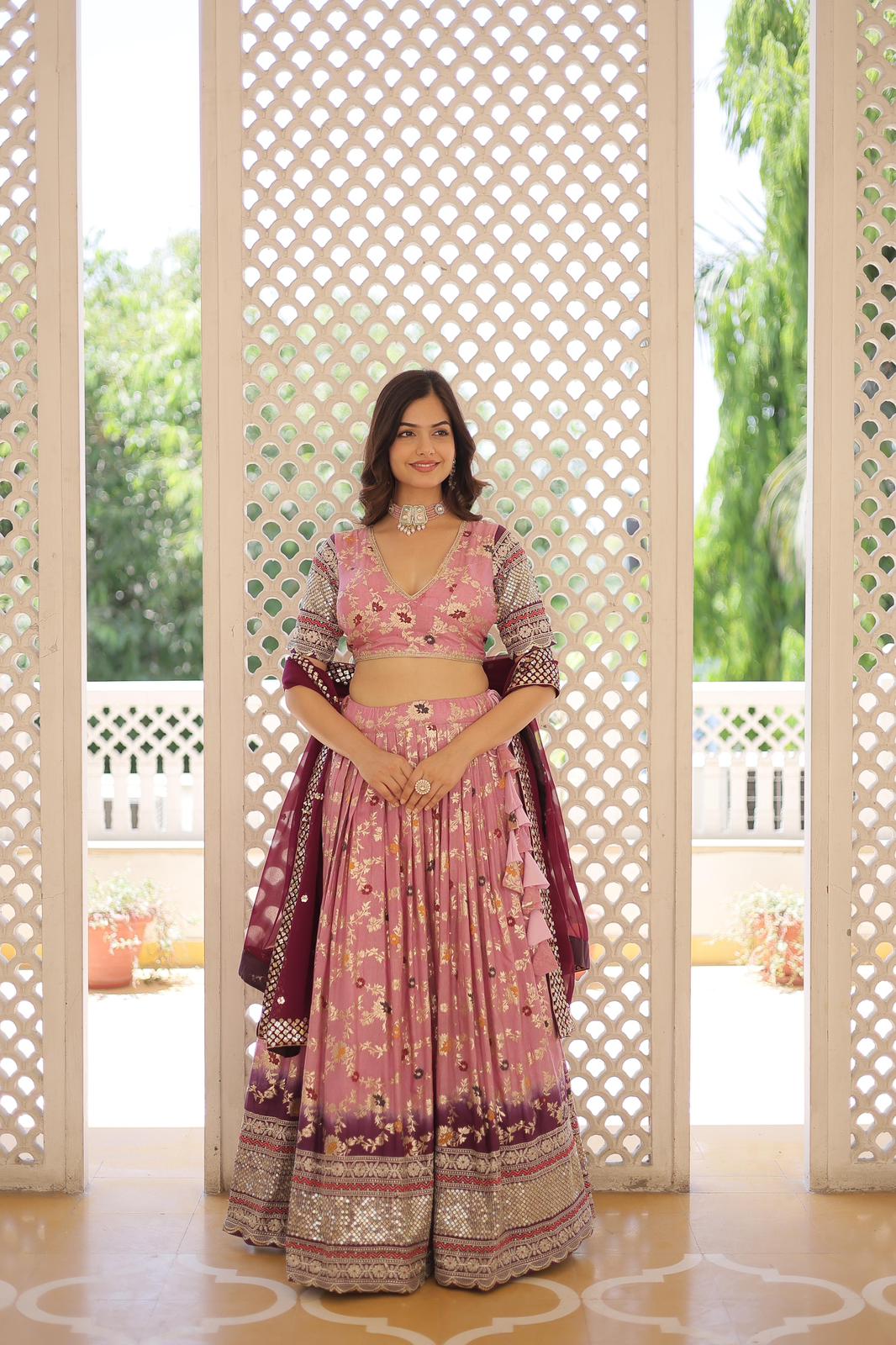 Designer Pure Viscose Jacquard Lehnga - Shopaholics Choice