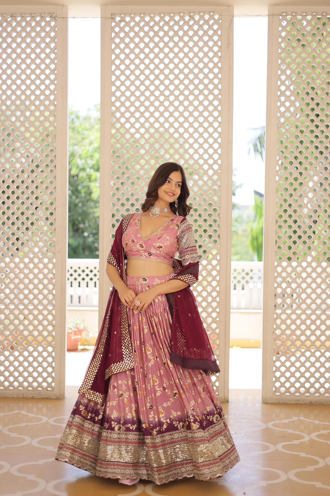 Designer Pure Viscose Jacquard Lehnga - Shopaholics Choice