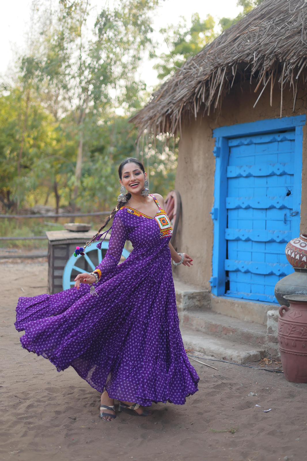 Georgette bandhni Kutchi Patchwork Gown - Shopaholics Choice