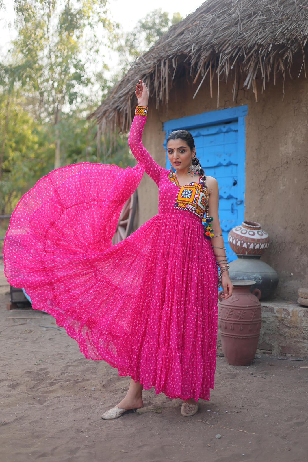 Georgette bandhni Kutchi Patchwork Gown - Shopaholics Choice