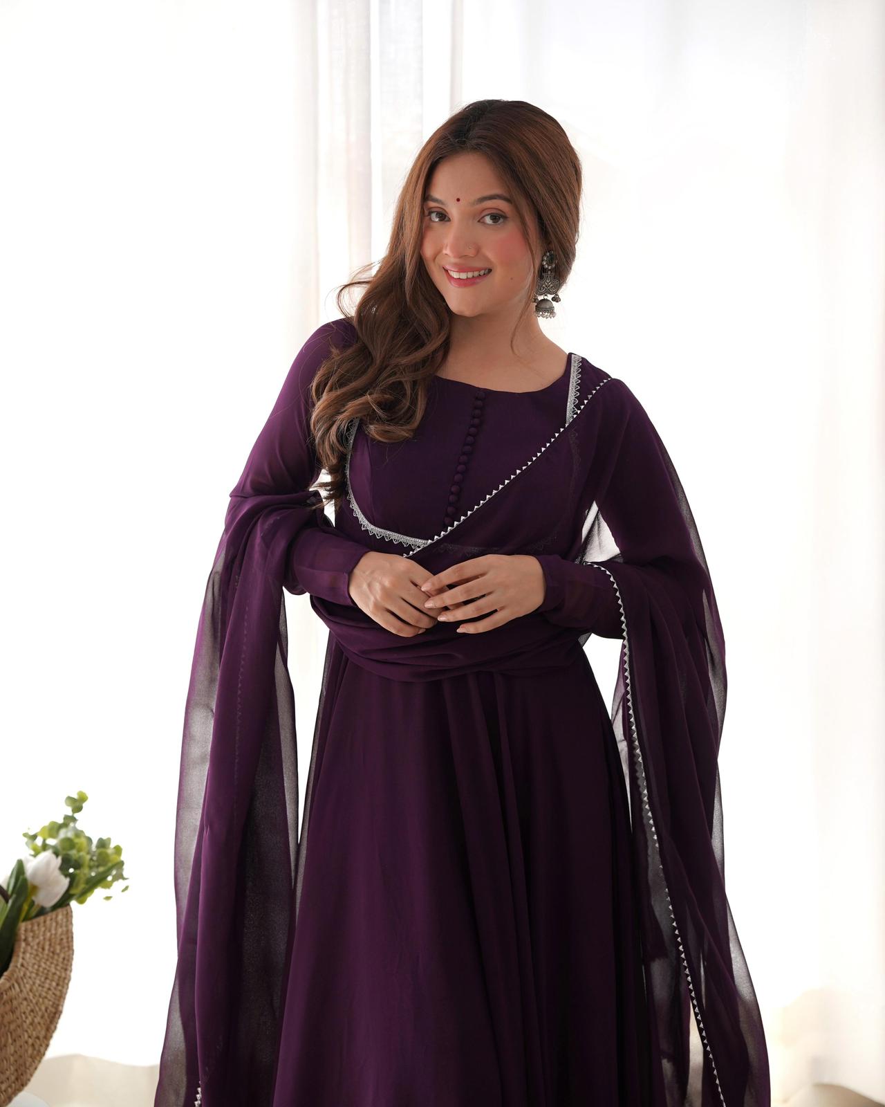 Dark Purple Georgette Yoke Design Anarkali Dress - Shopaholics Choice