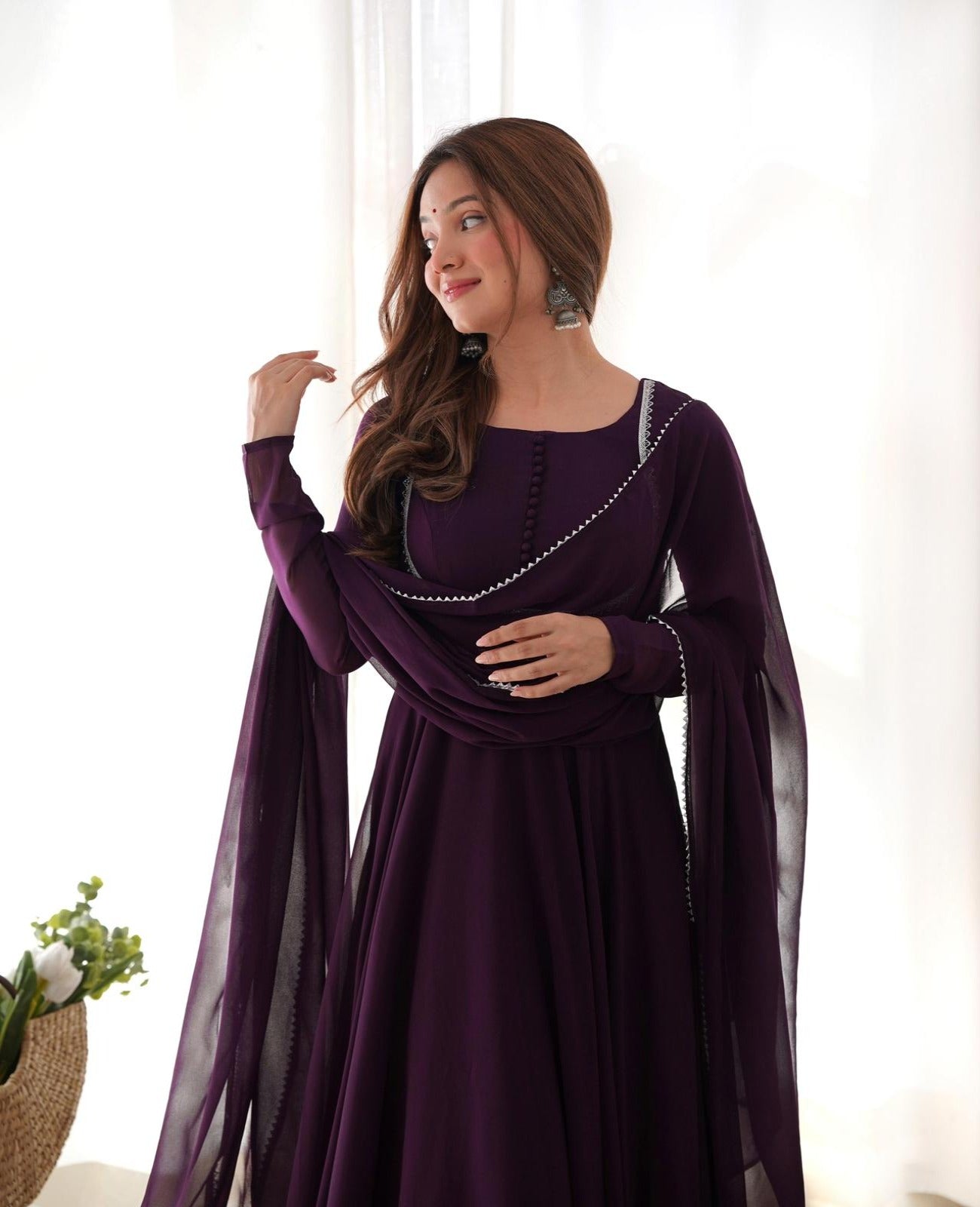 Dark Purple Georgette Yoke Design Anarkali Dress - Shopaholics Choice
