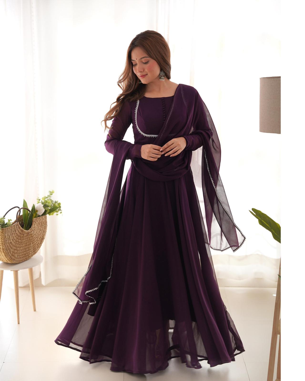 Dark Purple Georgette Yoke Design Anarkali Dress - Shopaholics Choice