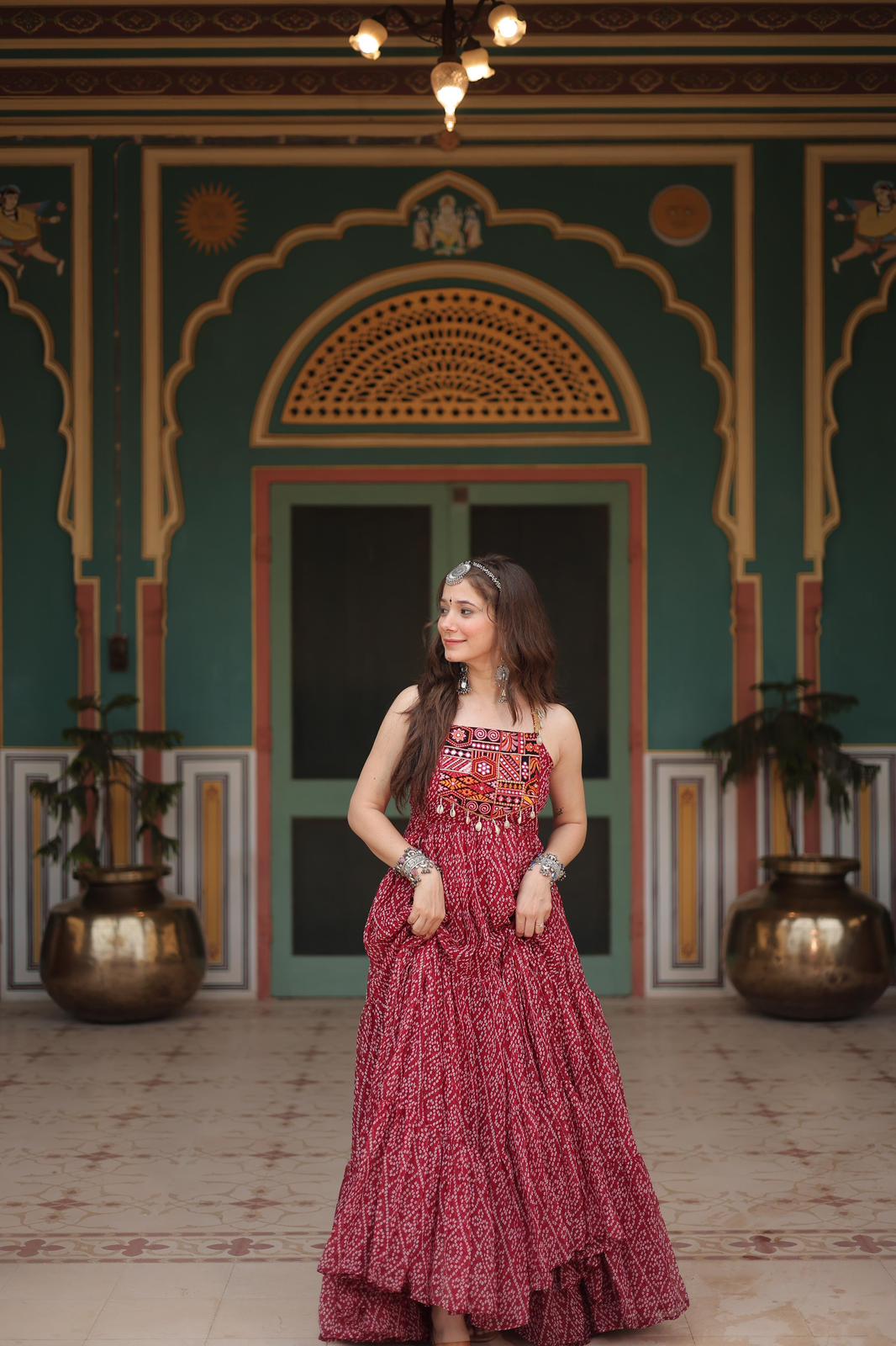 Georgette Bandhni Printed Kutchi Work Gown - Shopaholics Choice