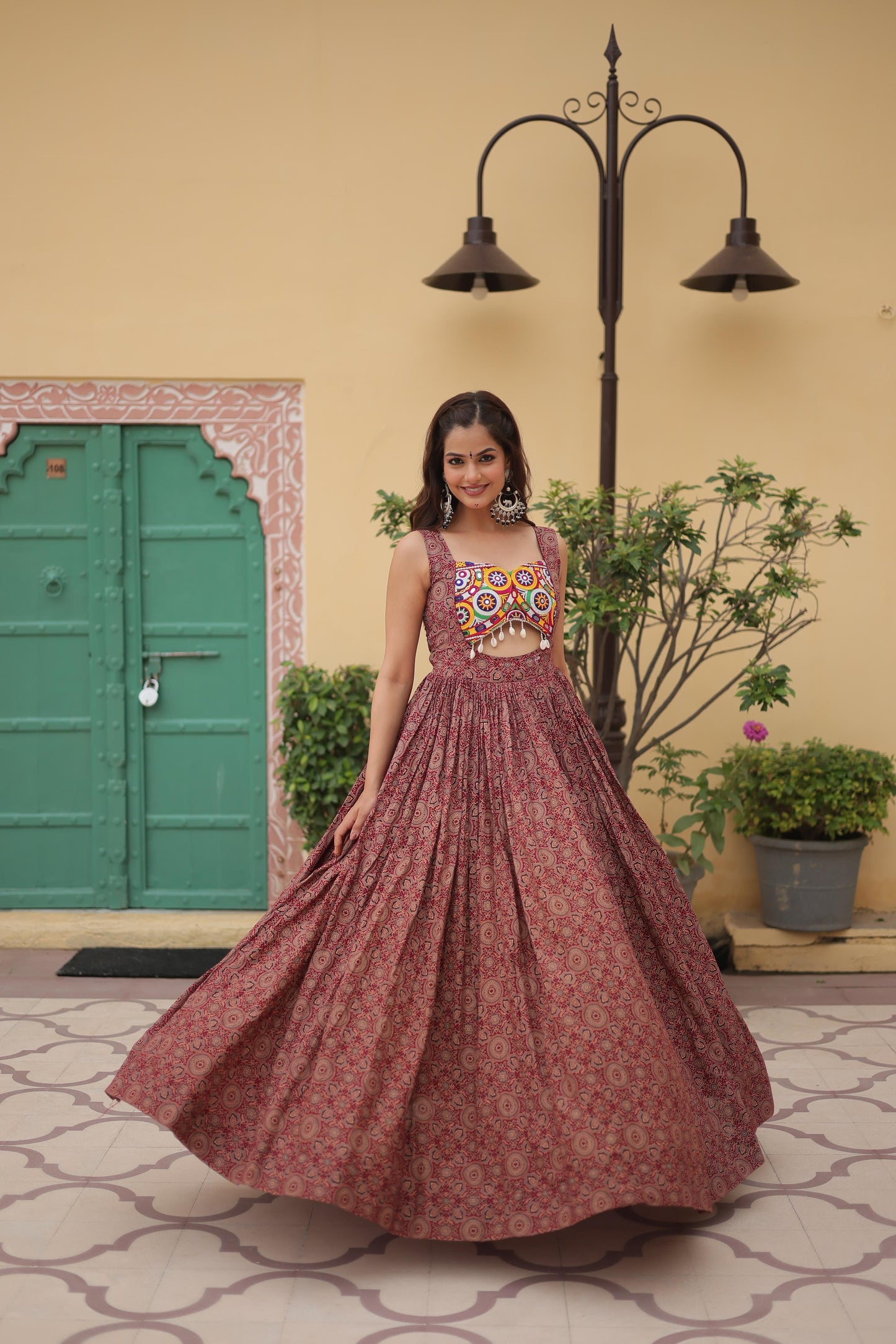 Cotton Printed Kutchi Gamthi Work Gown - Shopaholics Choice