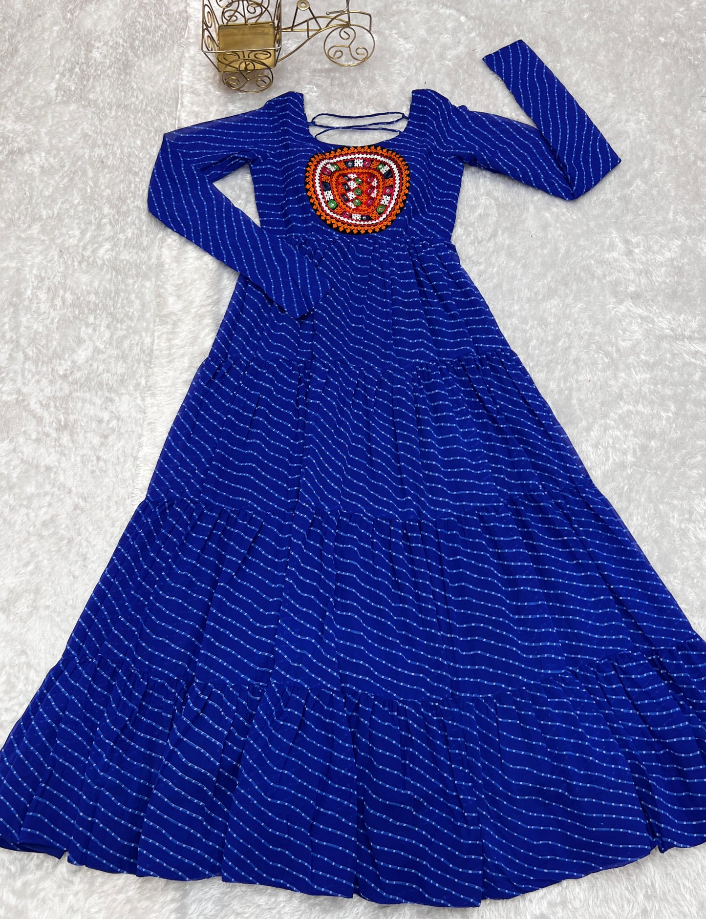 Georgette Lehriya Printed Yoke Work Gown - Shopaholics Choice