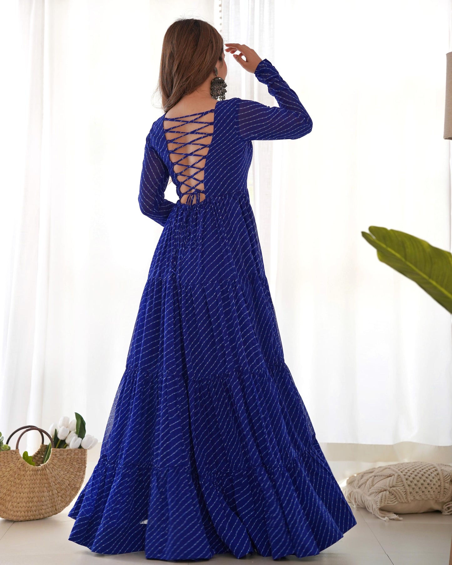 Georgette Lehriya Printed Yoke Work Gown - Shopaholics Choice