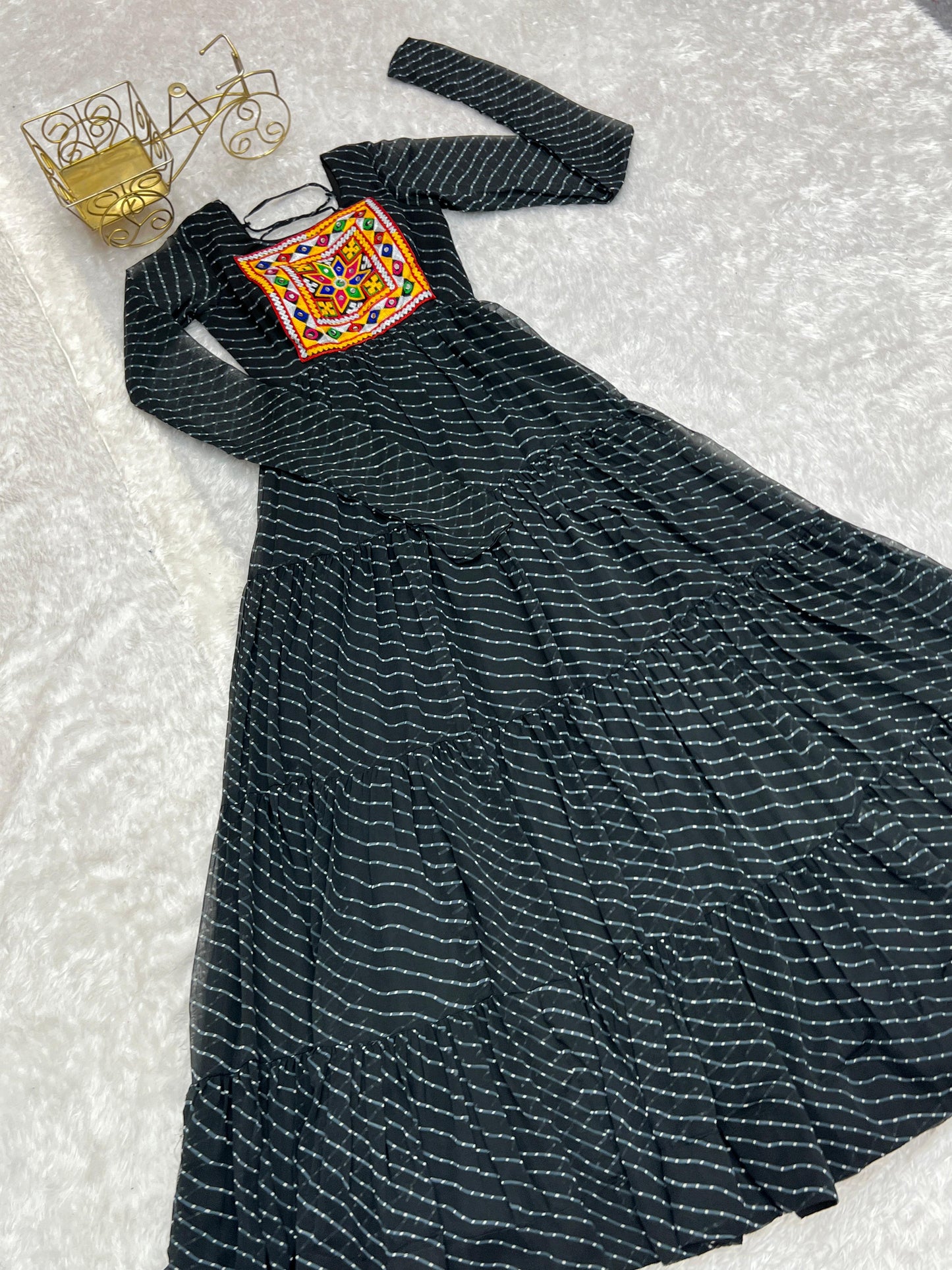 Georgette Lehriya Printed Yoke Work Gown - Shopaholics Choice