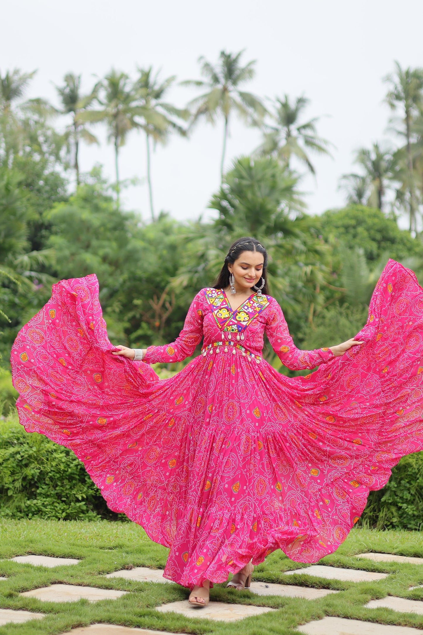 Georgette Bandhani Ruffle Flared Navaratri Gown - Shopaholics Choice
