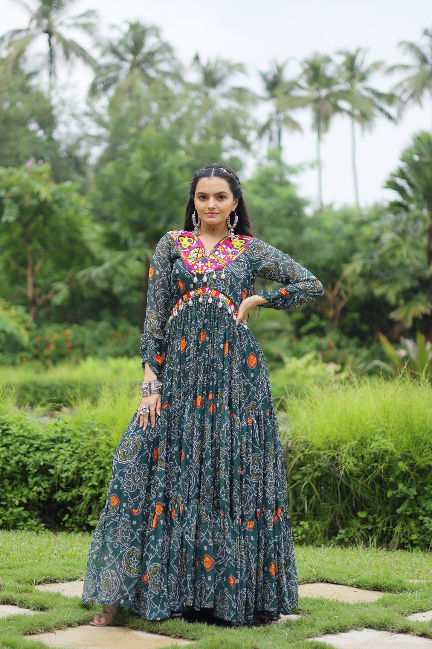 Georgette Bandhani Ruffle Flared Navaratri Gown - Shopaholics Choice
