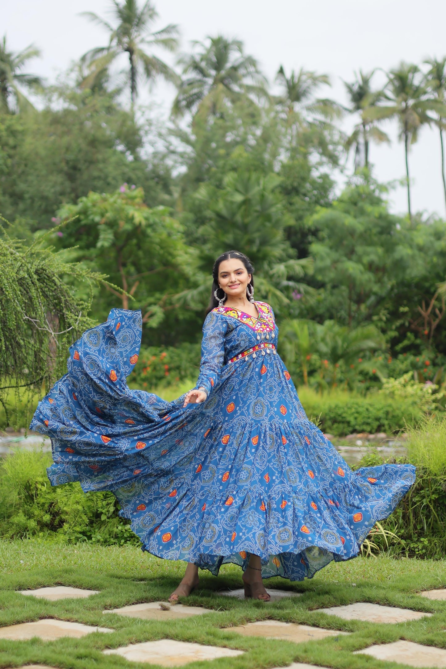 Georgette Bandhani Ruffle Flared Navaratri Gown - Shopaholics Choice