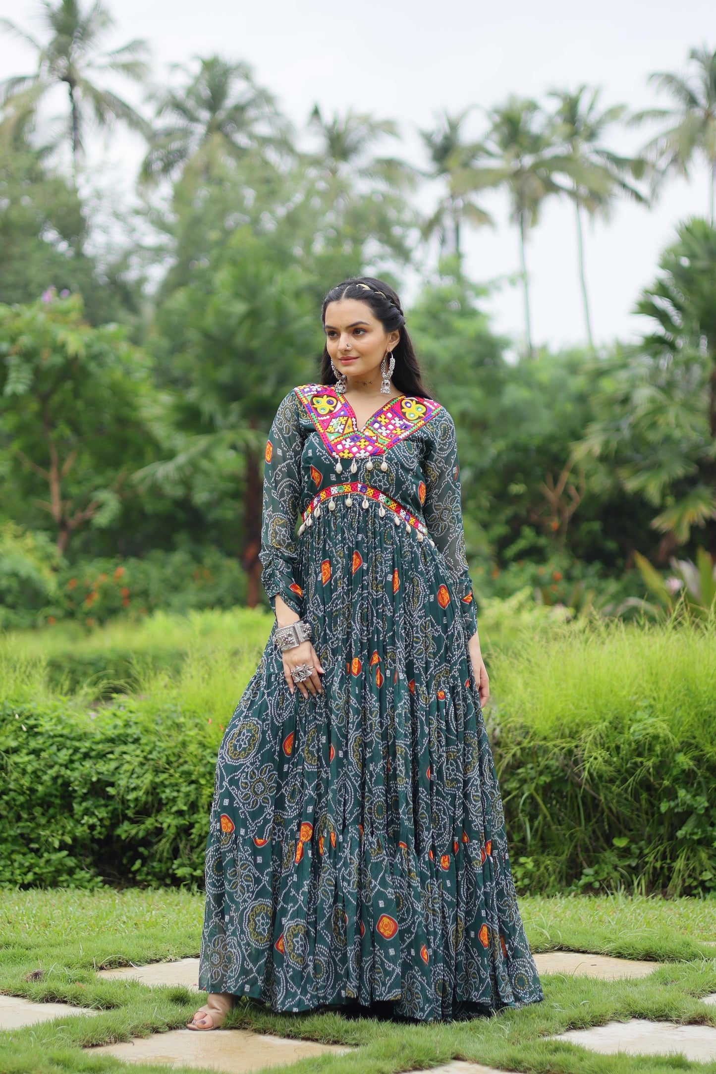 Georgette Bandhani Ruffle Flared Navaratri Gown - Shopaholics Choice