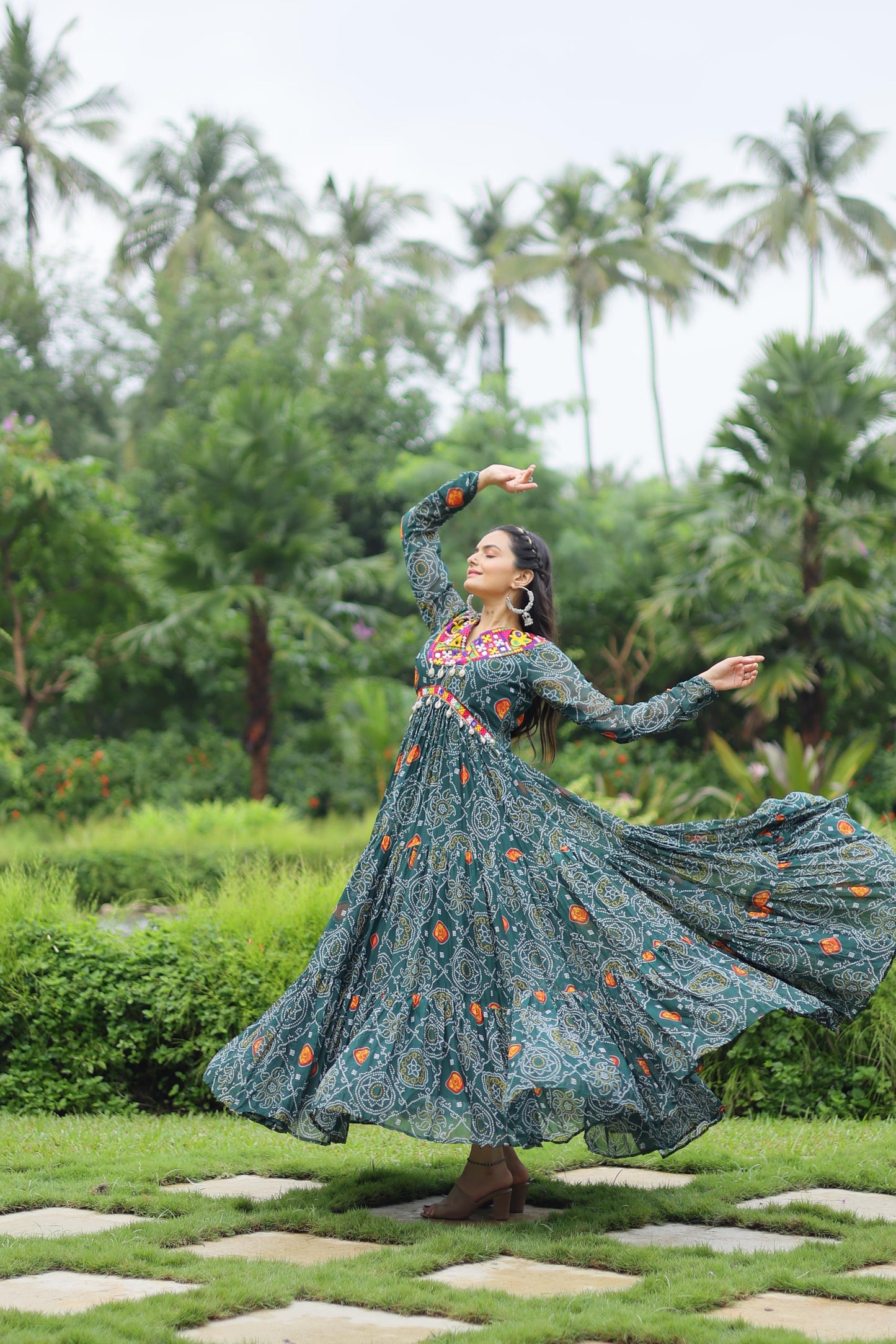 Georgette Bandhani Ruffle Flared Navaratri Gown - Shopaholics Choice