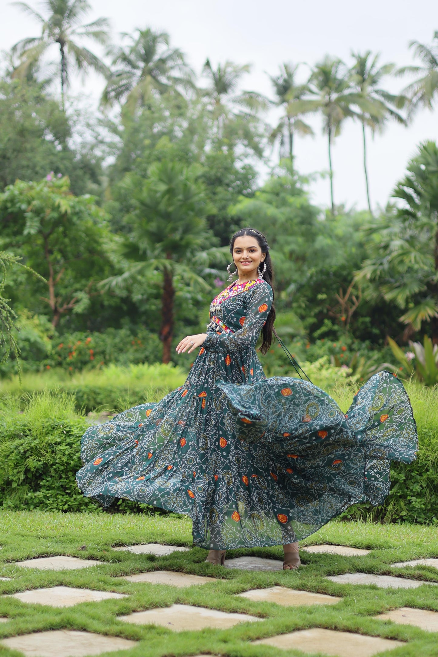 Georgette Bandhani Ruffle Flared Navaratri Gown - Shopaholics Choice