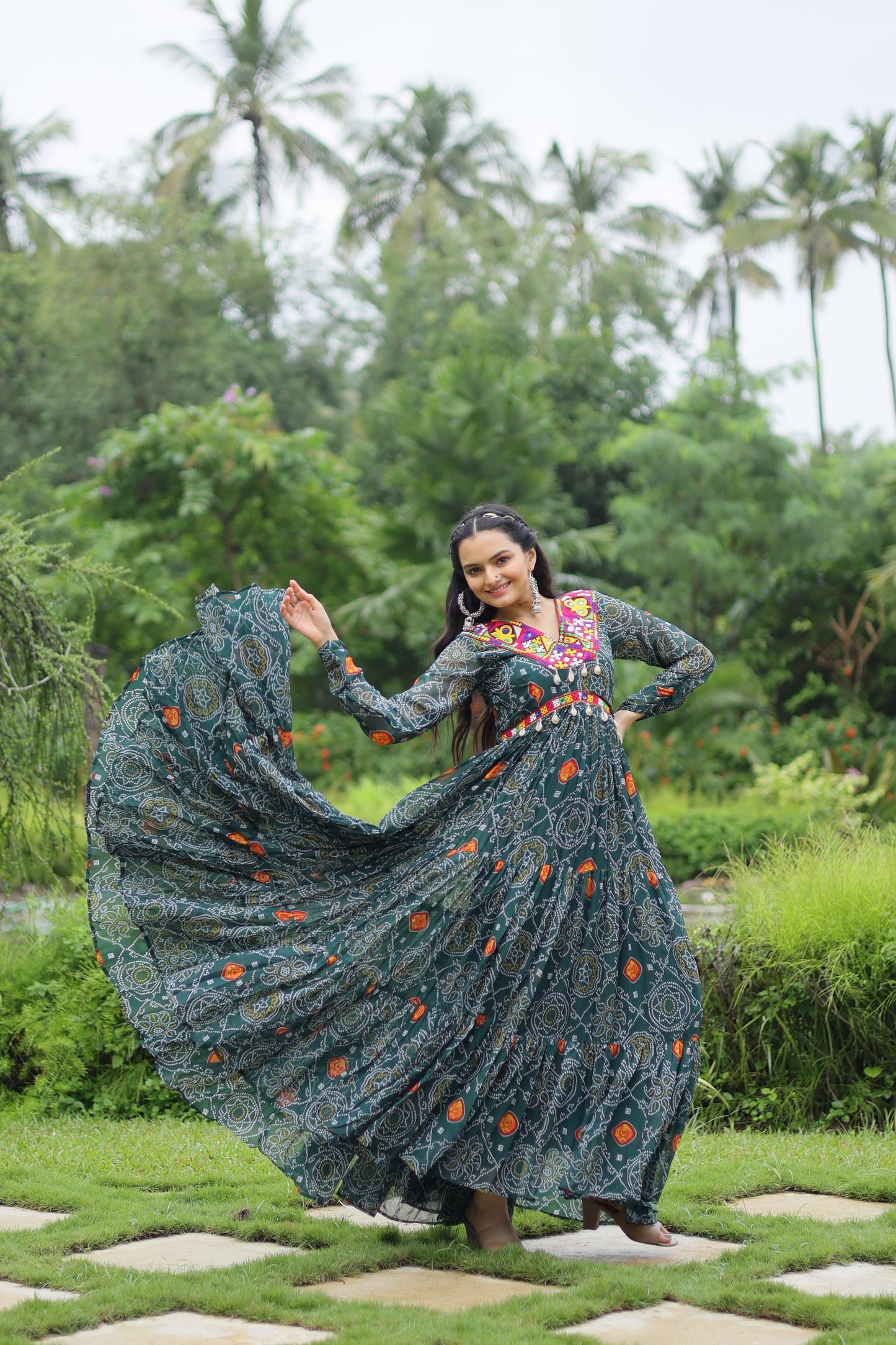 Georgette Bandhani Ruffle Flared Navaratri Gown - Shopaholics Choice