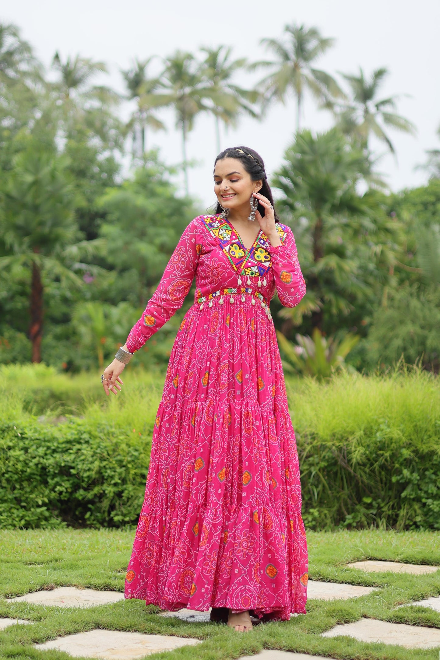 Georgette Bandhani Ruffle Flared Navaratri Gown - Shopaholics Choice