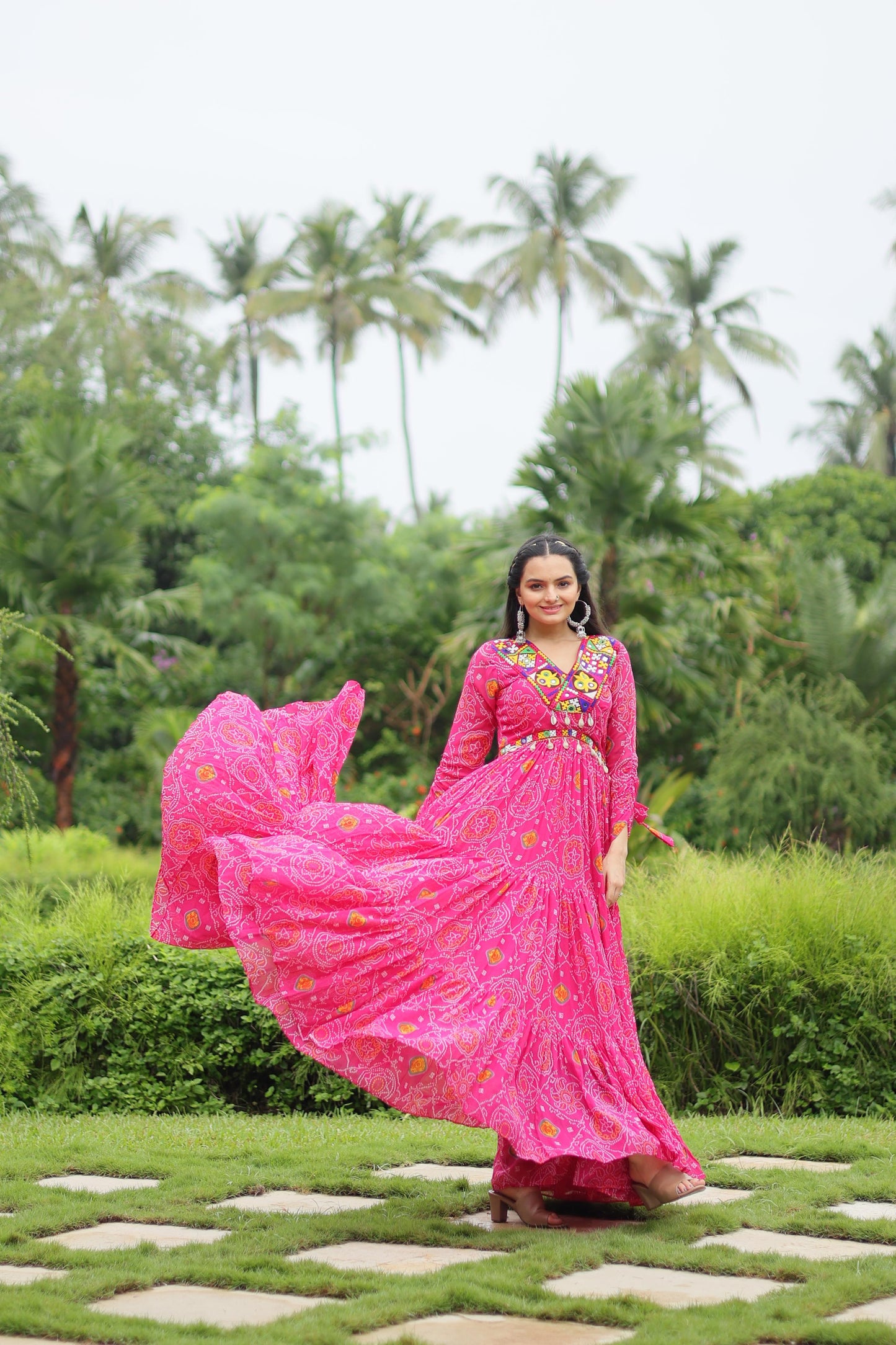 Georgette Bandhani Ruffle Flared Navaratri Gown - Shopaholics Choice