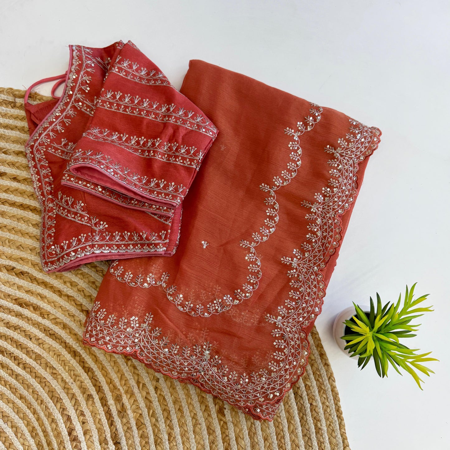 Orange Muska Silk Embroidery Work Saree - Shopaholics Choice