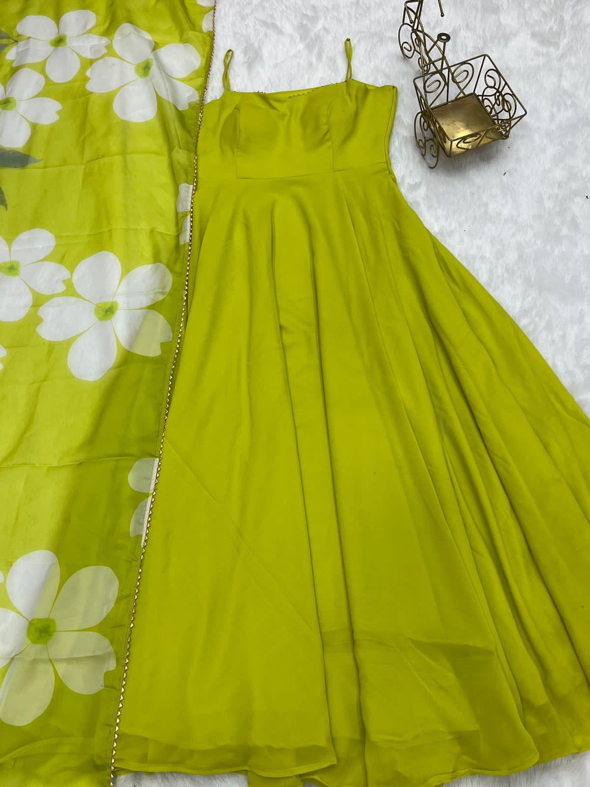 Solid Colour Faux Georgette Heavy Flared Anarkali Gown