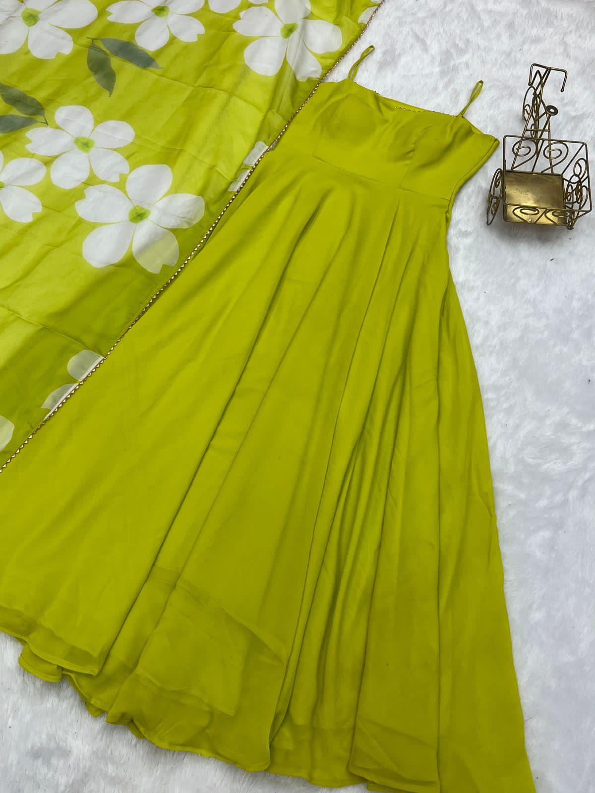 Solid Colour Faux Georgette Heavy Flared Anarkali Gown